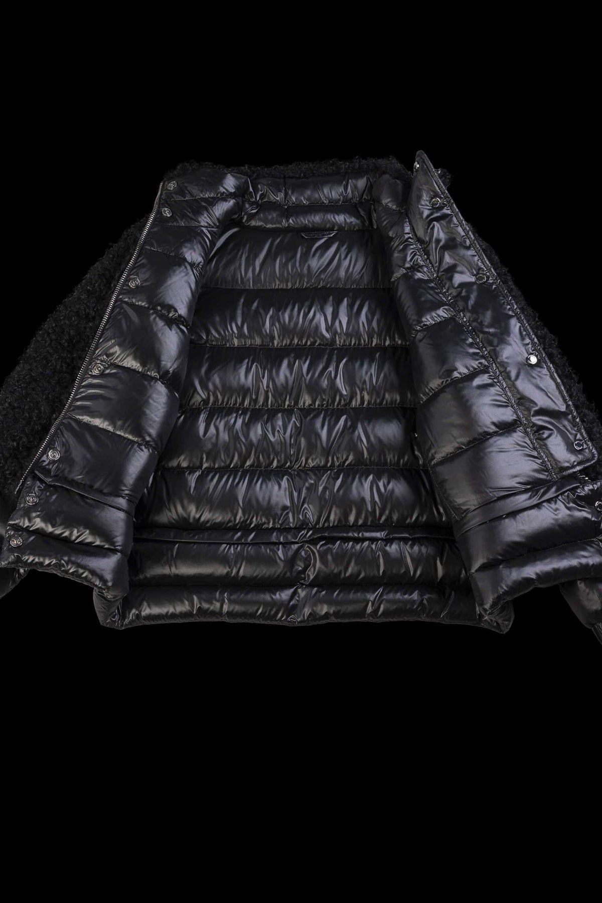 MOORER WOMEN'S BLACK PUFFER JACKET WITH SHEARLING COLLAR