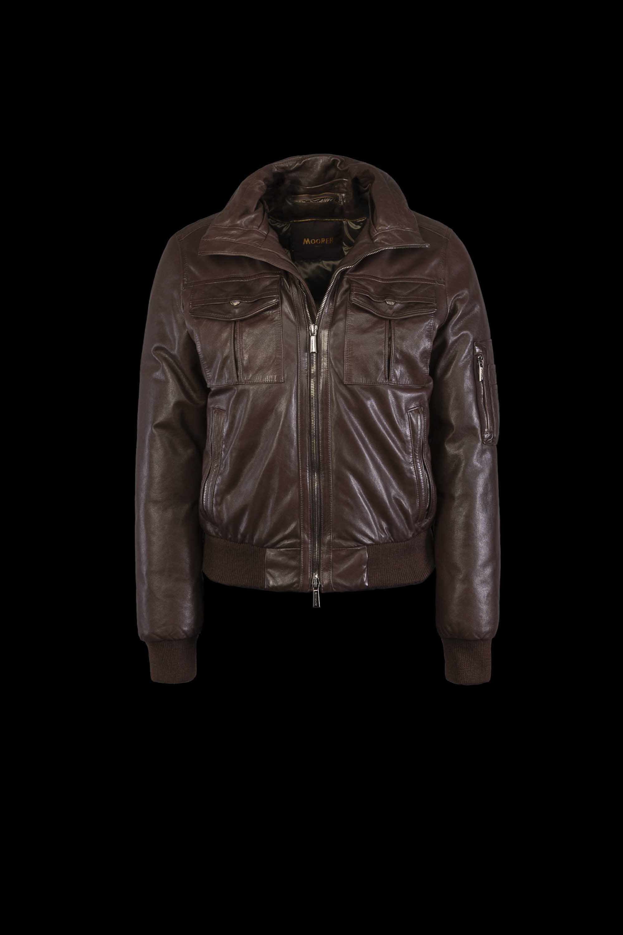 MOORER WOMEN'S BROWN LEATHER BOMBER JACKET
