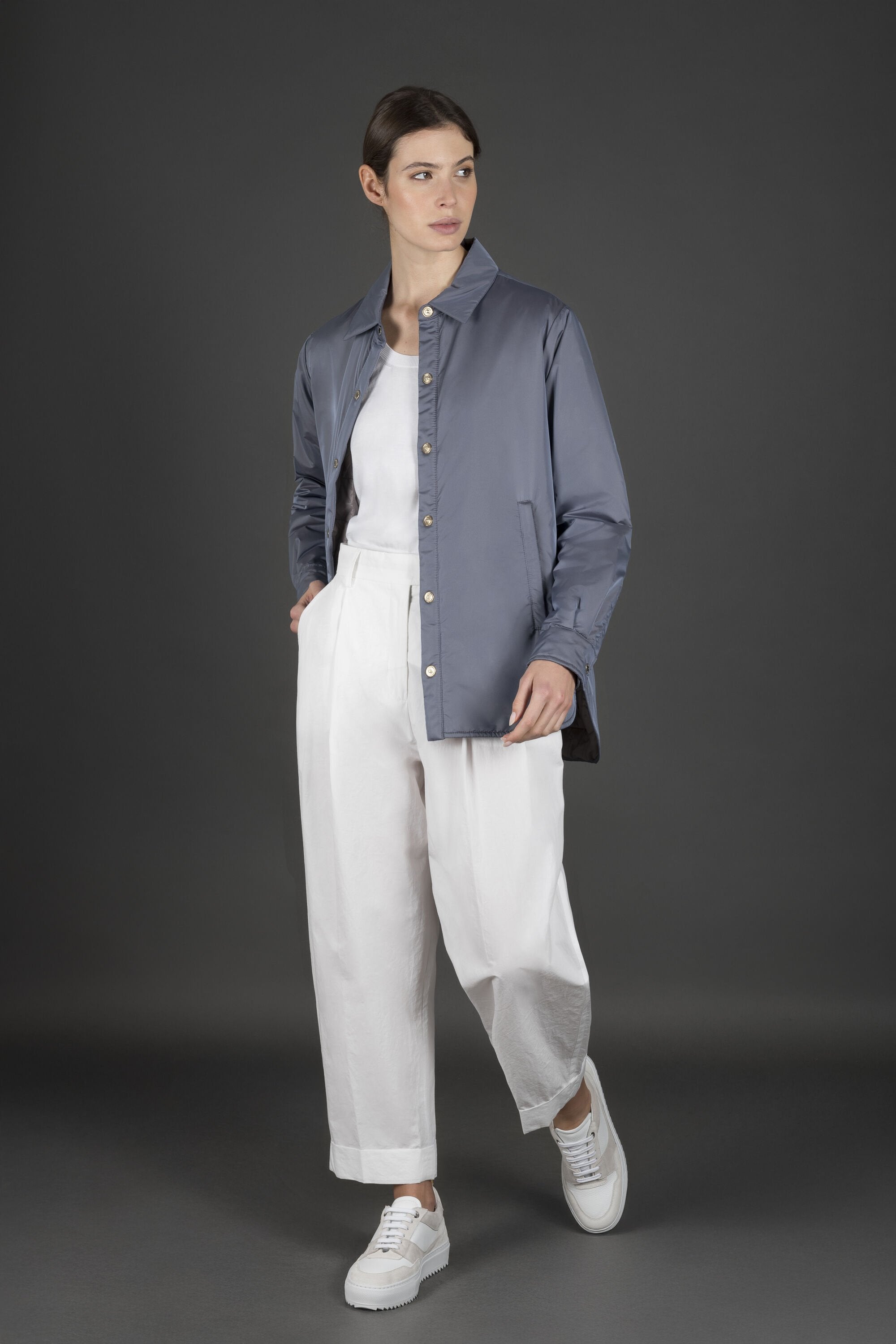 MOORER WOMEN'S SLATE BLUE BUTTON-UP JACKET