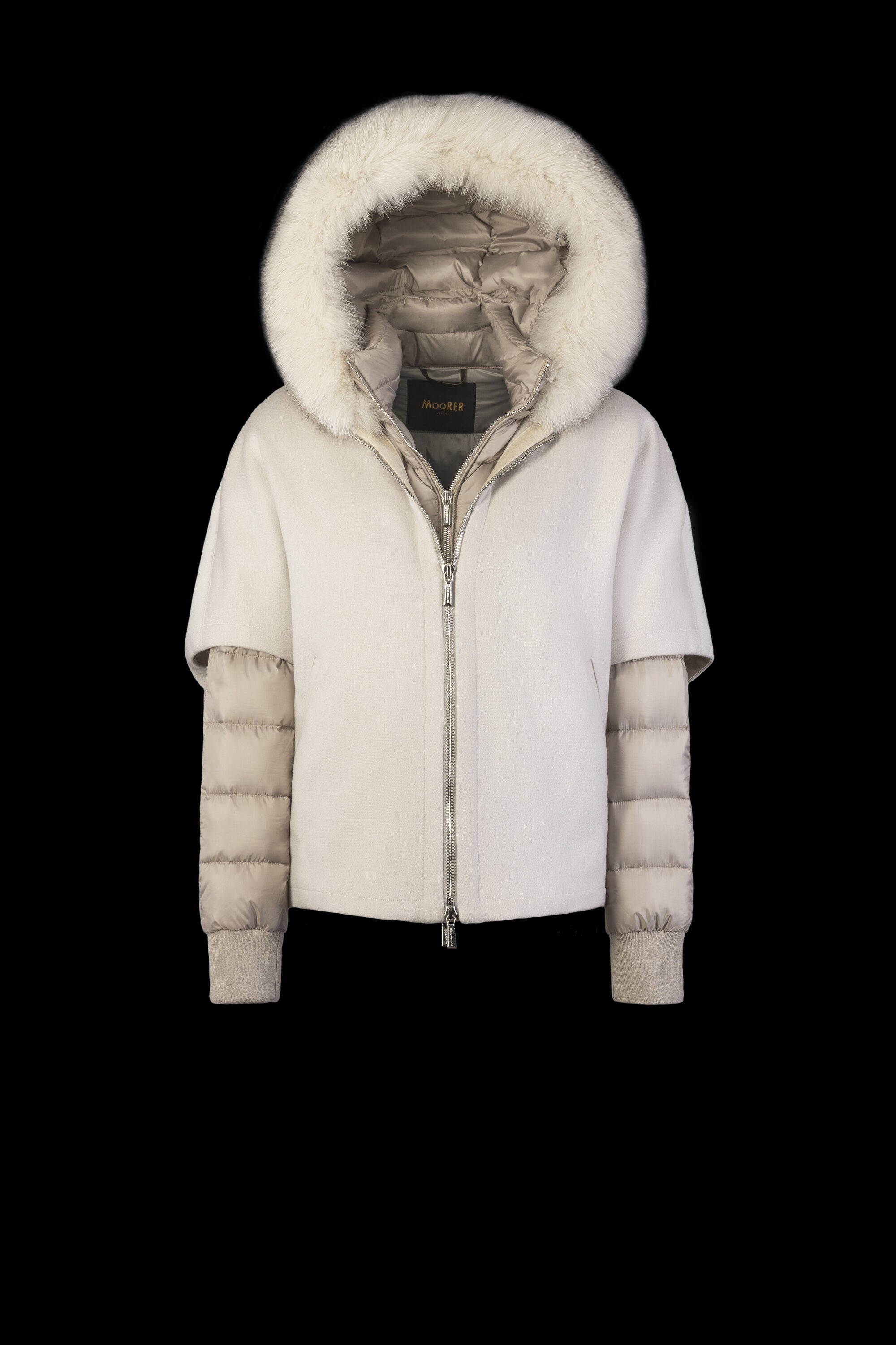 MOORER WOMEN'S CREAM HOODED JACKET WITH FUR TRIM