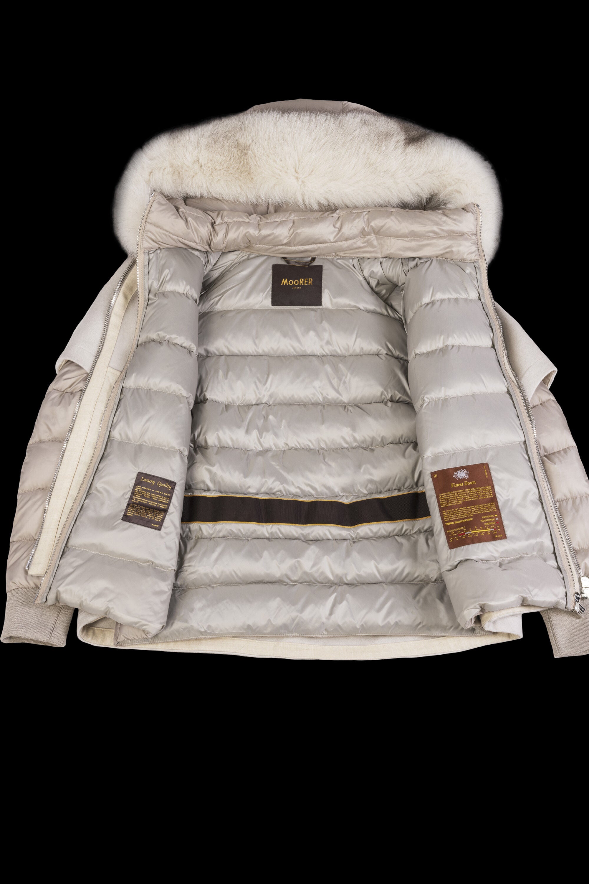 MOORER WOMEN'S CREAM HOODED JACKET WITH FUR TRIM