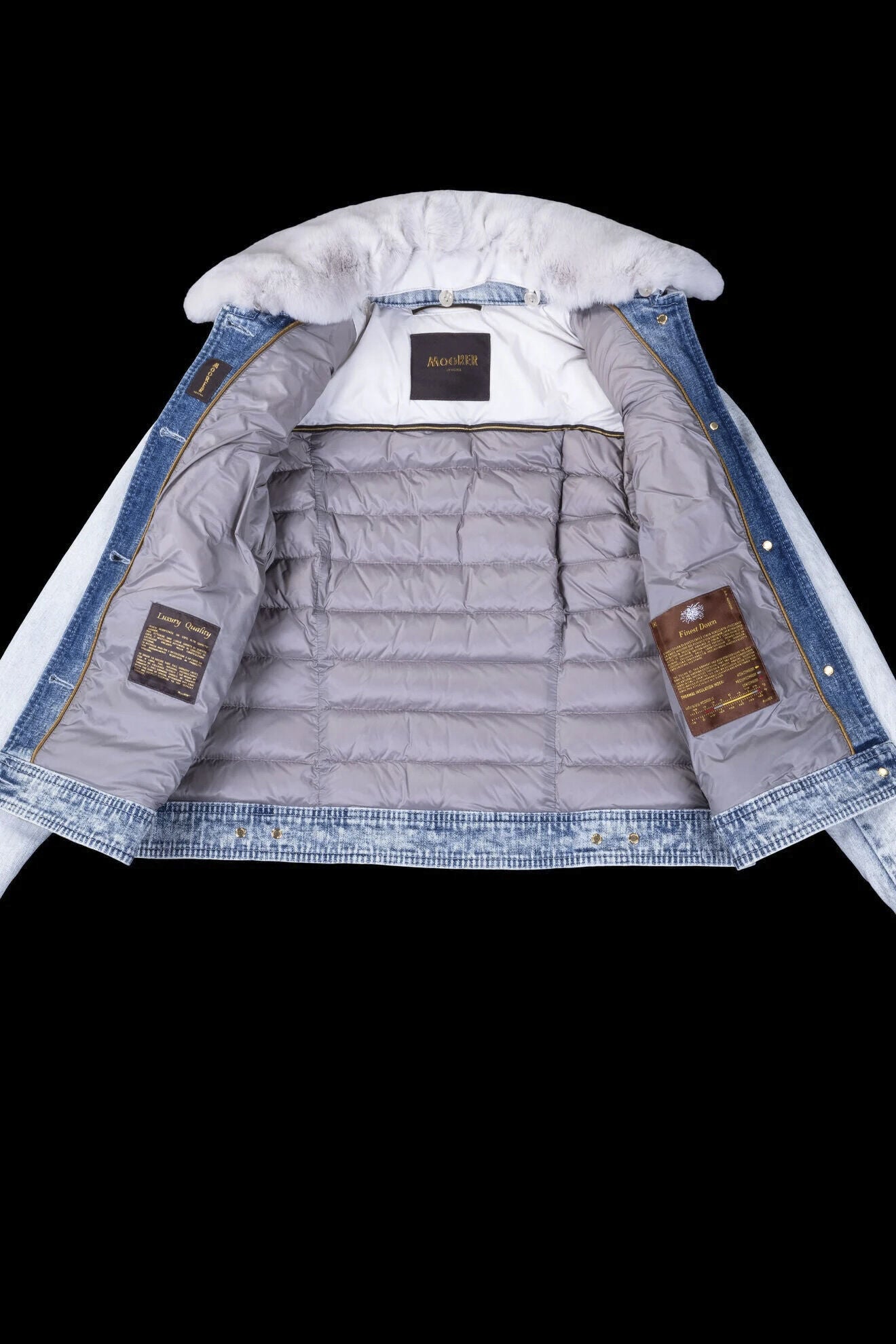 MOORER WOMEN'S LIGHT WASH DENIM JACKET WITH FUR COLLAR
