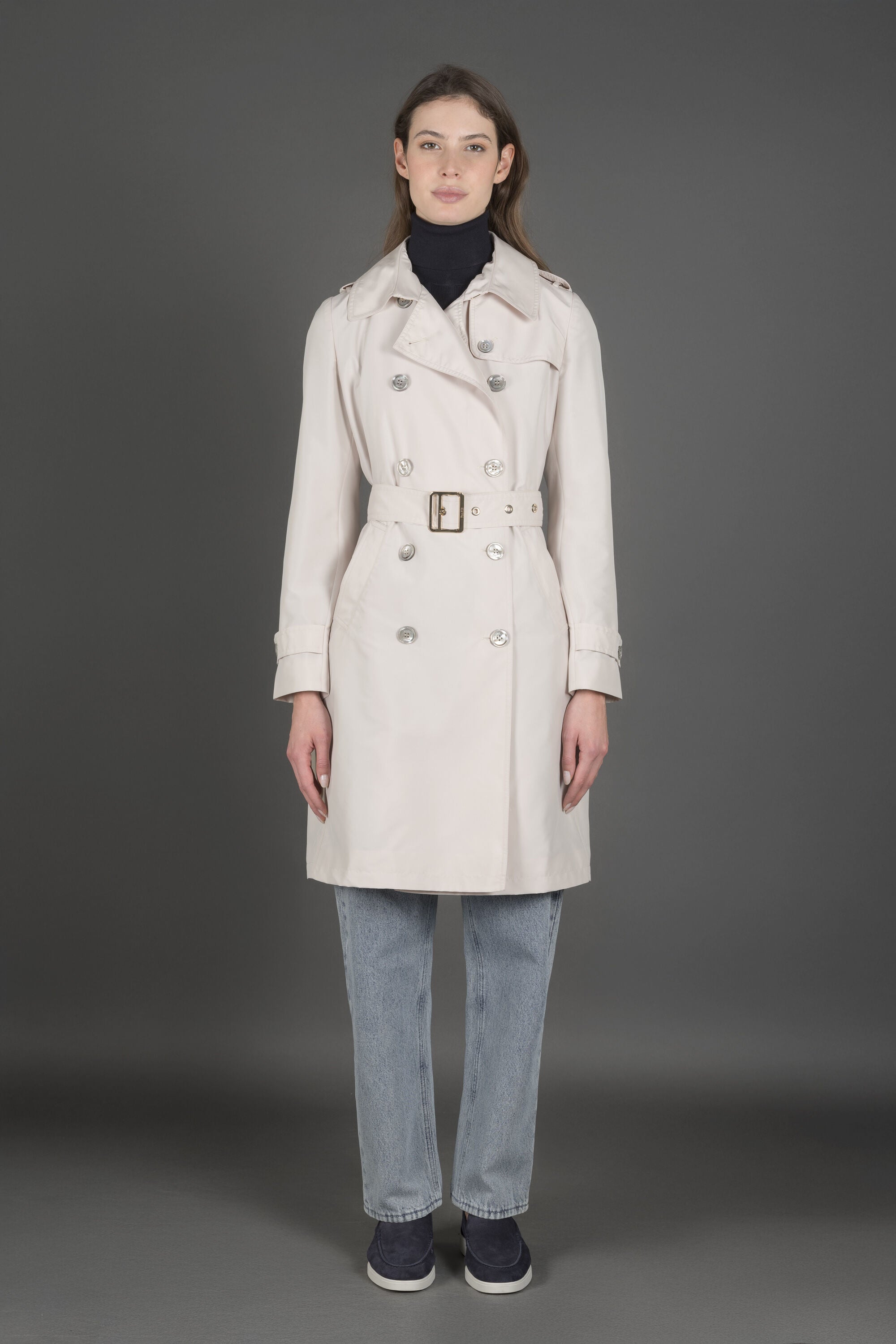 MOORER WOMEN'S POWDER DOUBLE-BREASTED TRENCH COAT