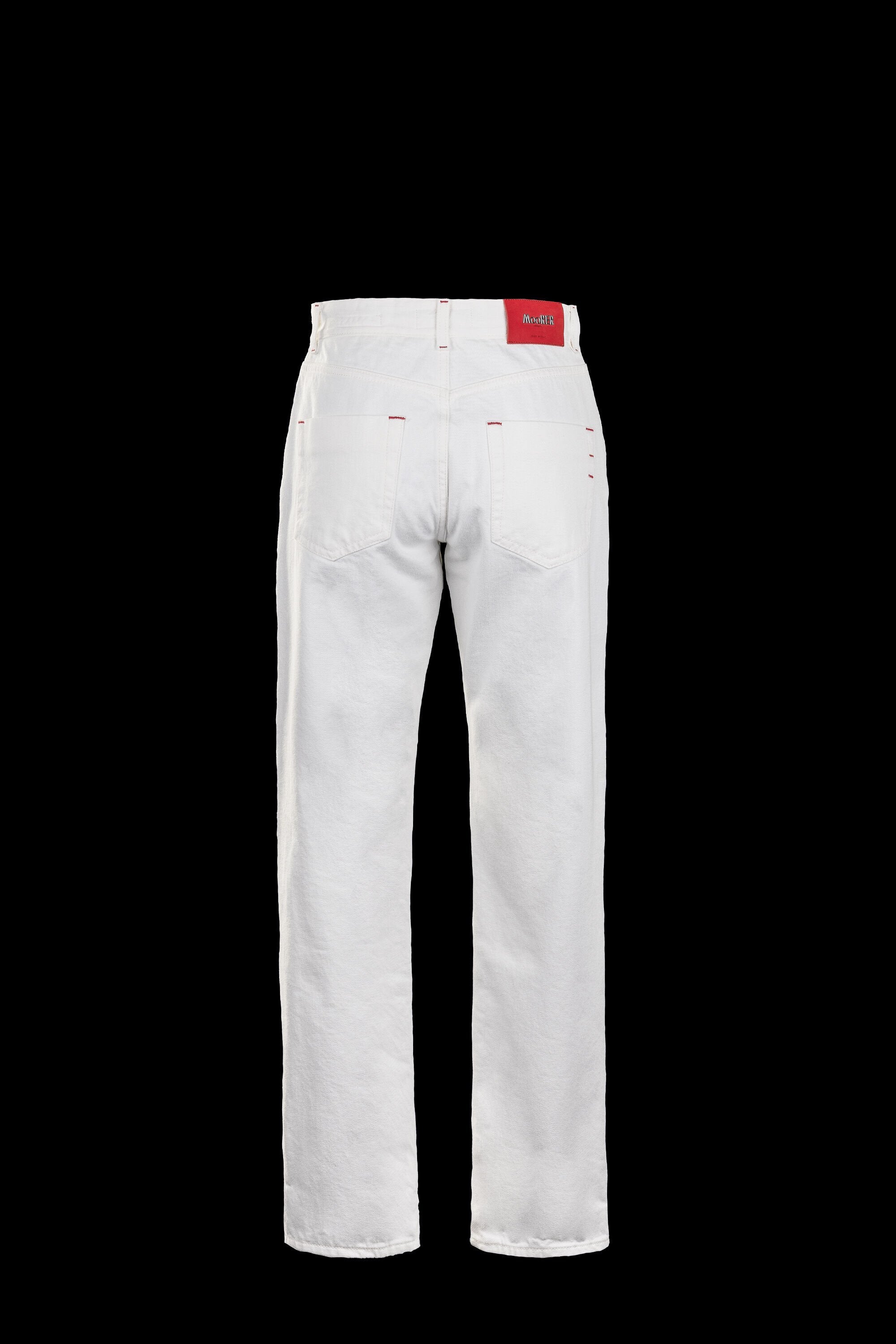MOORER WOMEN'S WHITE STRAIGHT-LEG TROUSERS WITH RED ACCENTS
