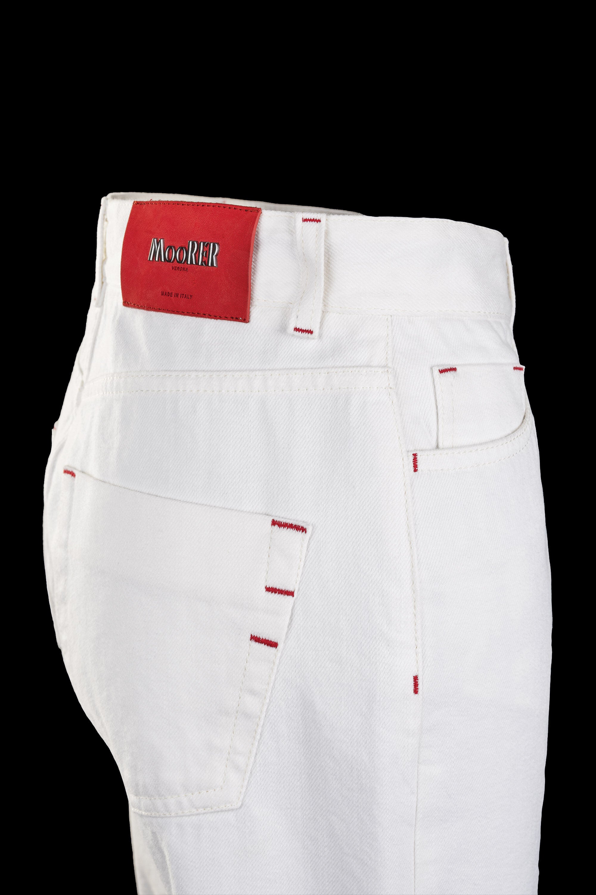 MOORER WOMEN'S WHITE STRAIGHT-LEG TROUSERS WITH RED ACCENTS