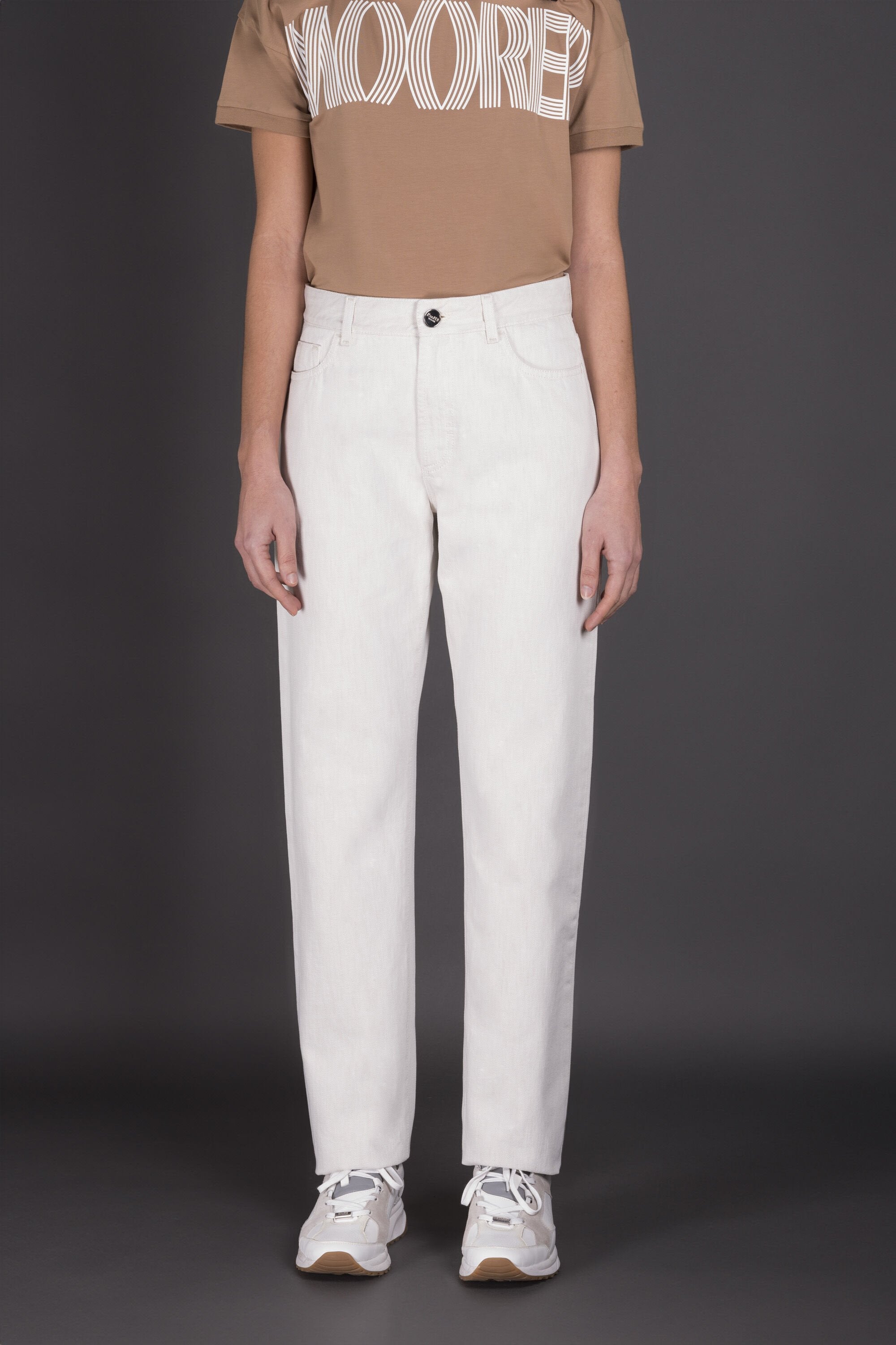 MOORER WOMEN'S ECRU STRAIGHT-LEG TROUSERS