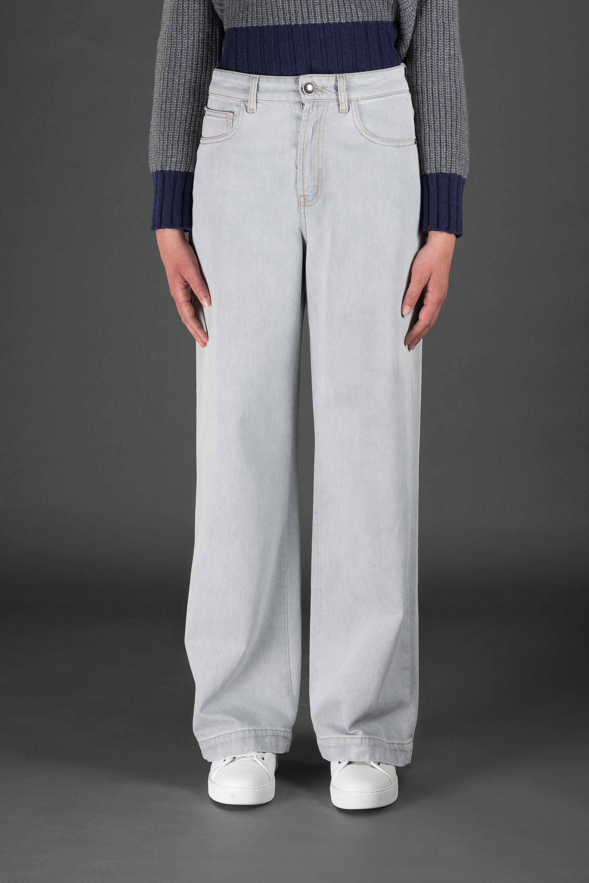 MOORER WOMEN'S LIGHT GREY WIDE-LEG TROUSERS