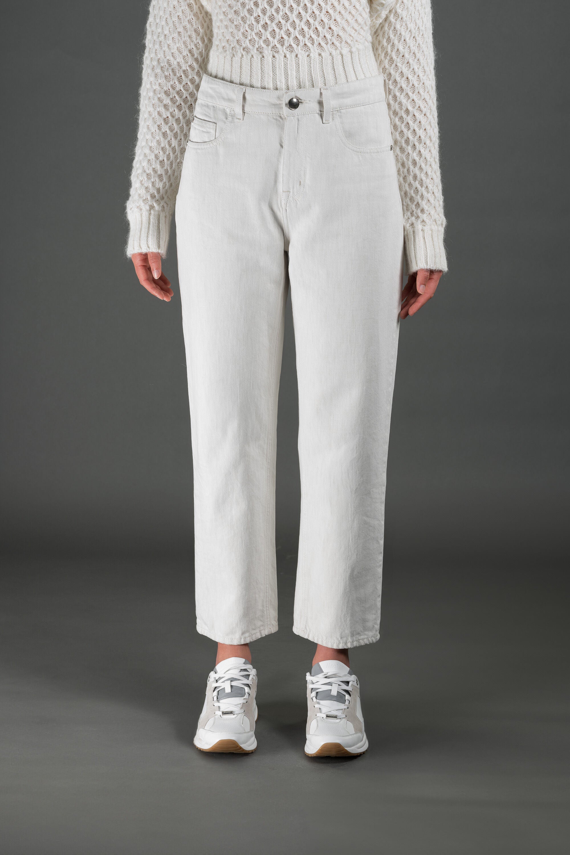 MOORER WOMEN'S ECRU STRAIGHT-LEG TROUSERS
