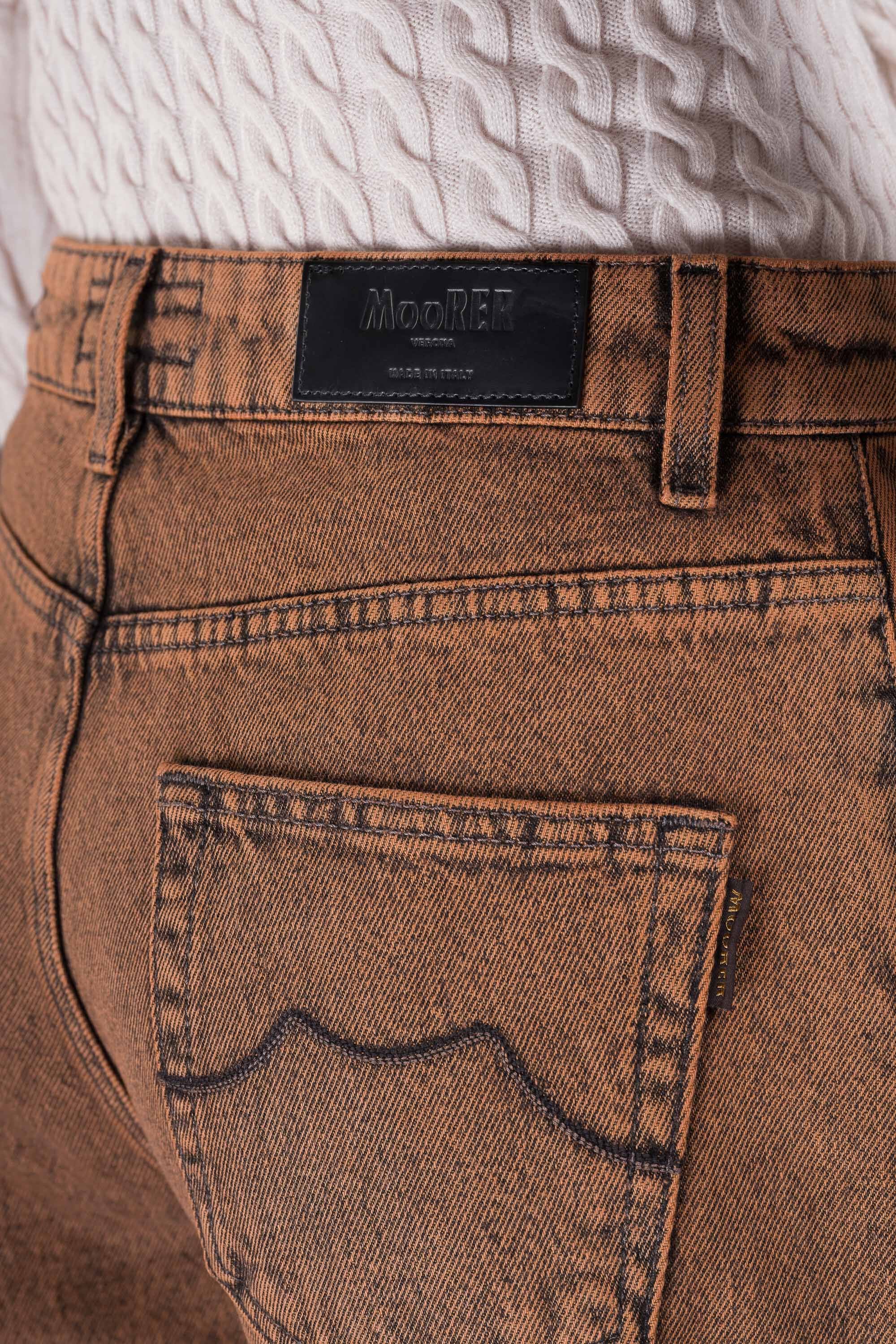 MOORER WOMEN'S BROWN STRAIGHT-LEG DENIM TROUSERS