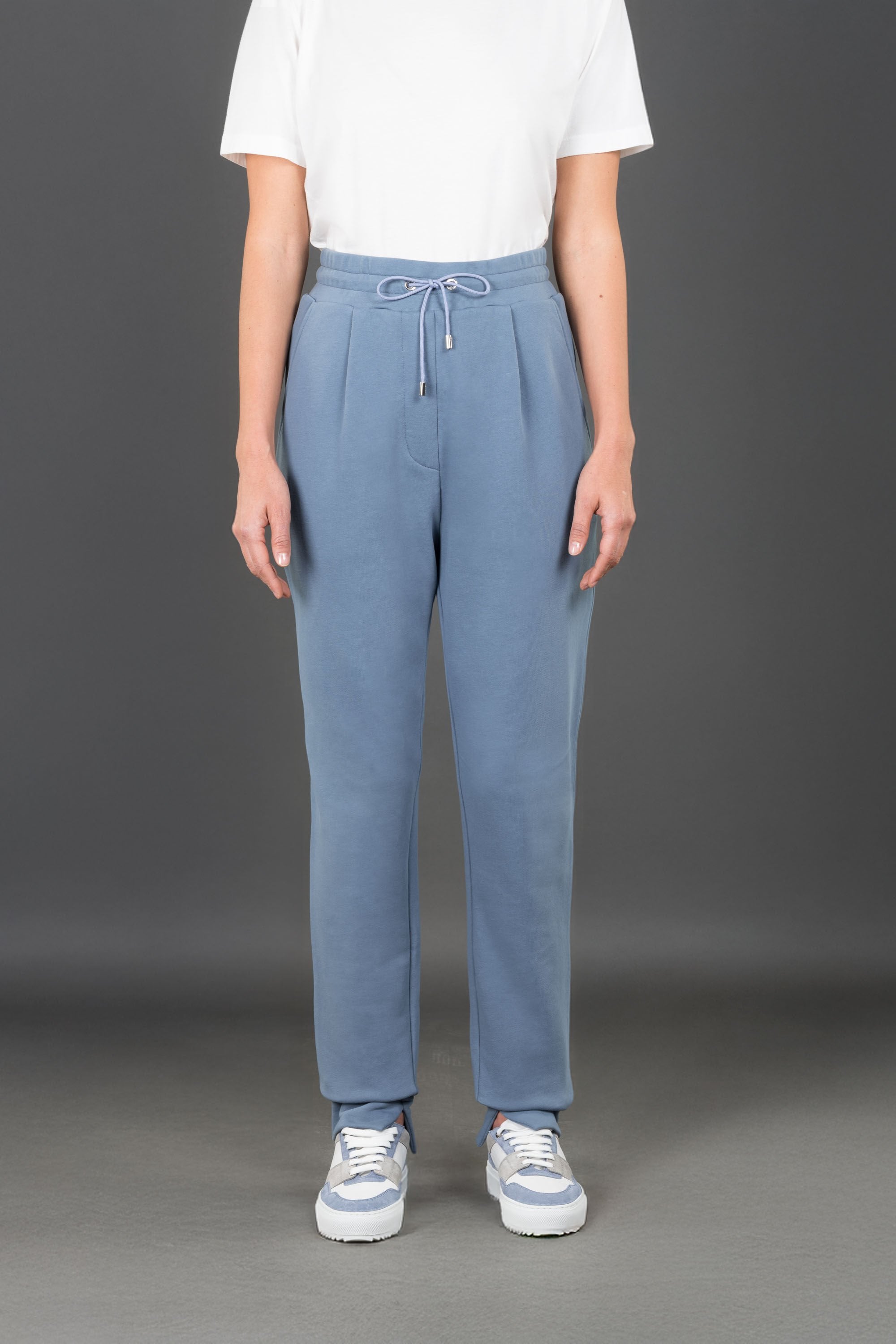MOORER WOMEN'S MARINE BLUE DRAWSTRING TAPERED TROUSERS