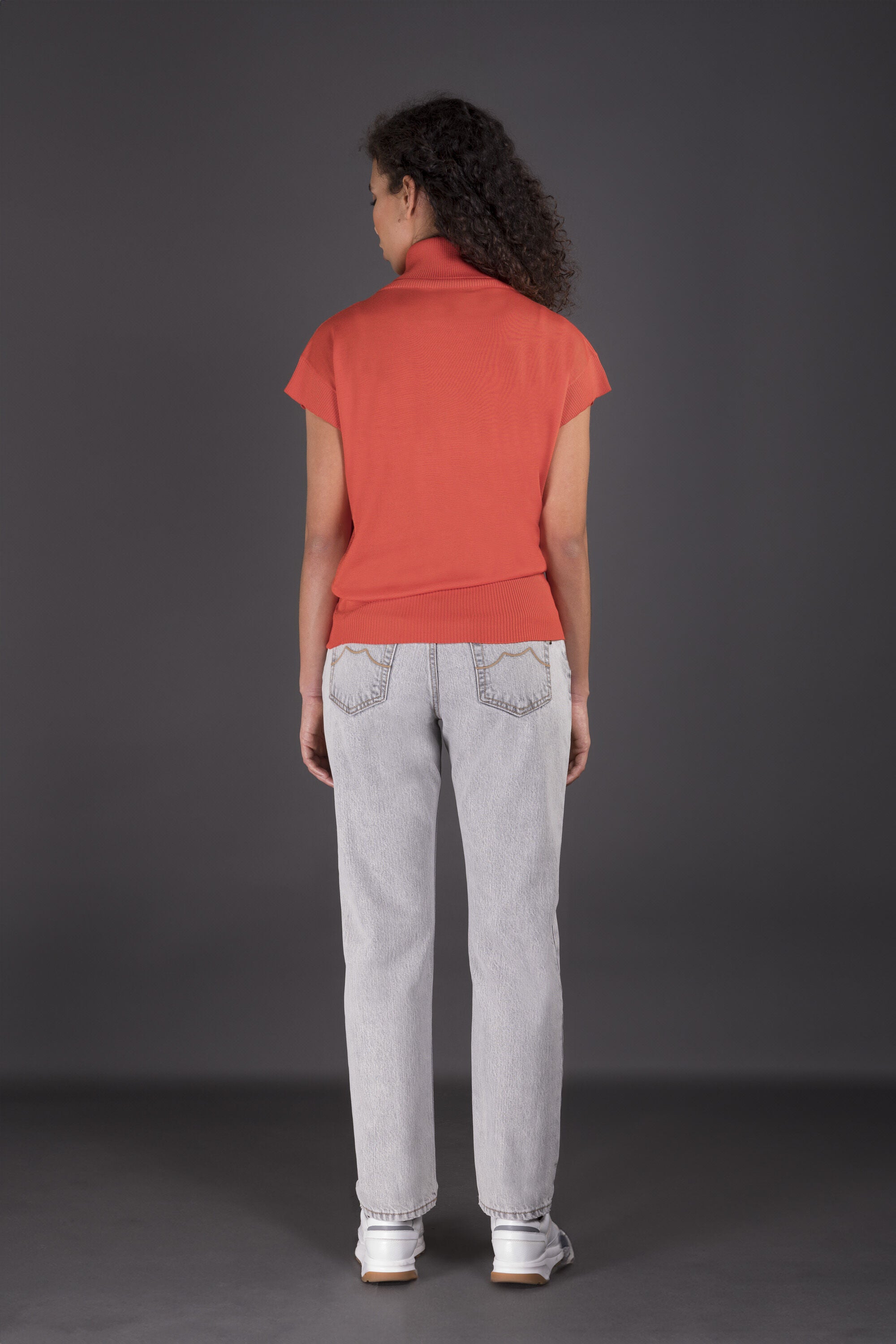 MOORER WOMEN'S ORANGE SHORT SLEEVE SWEATER