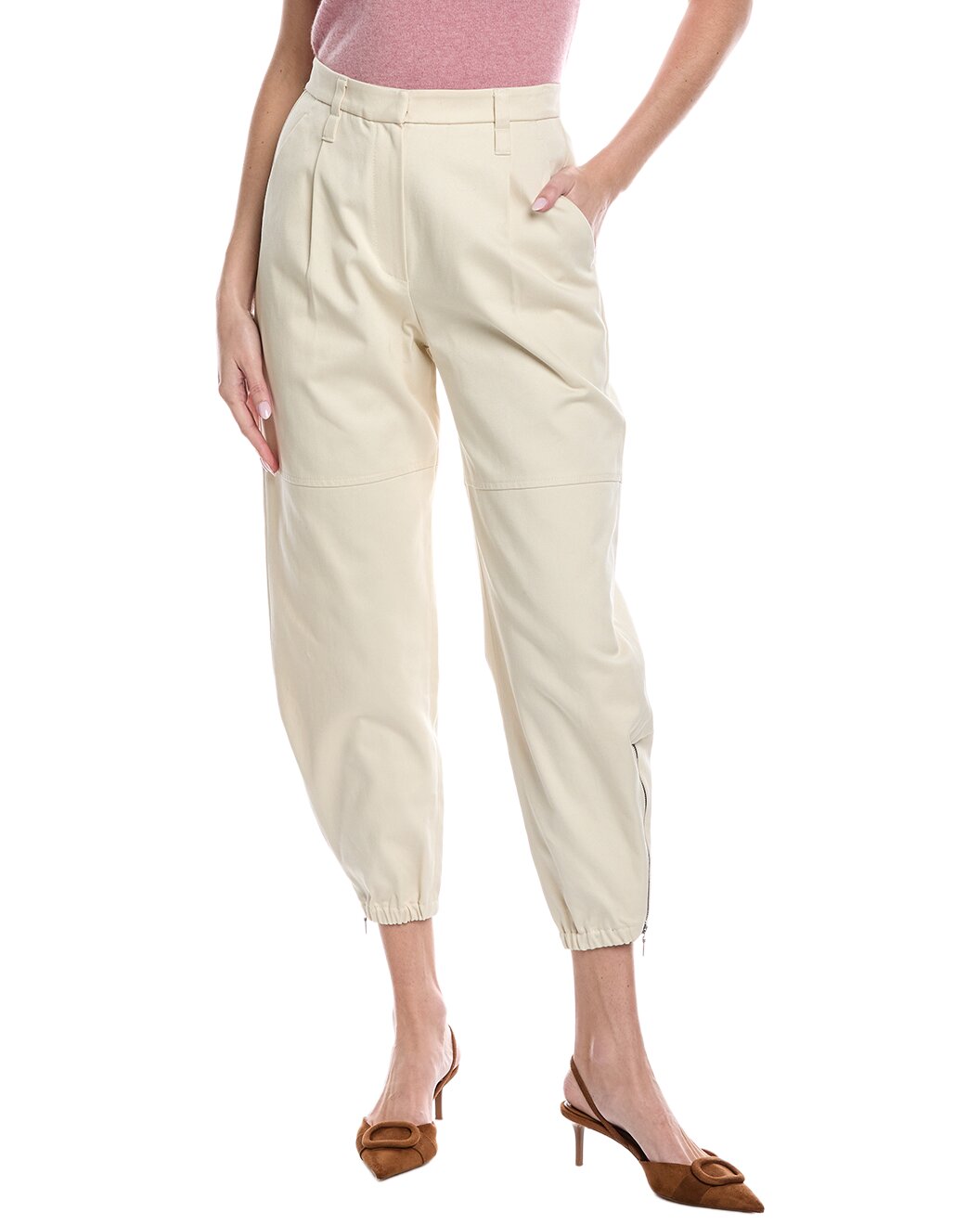 BRUNELLO CUCINELLI WOMEN'S CREAM TAPERED COTTON TROUSERS
