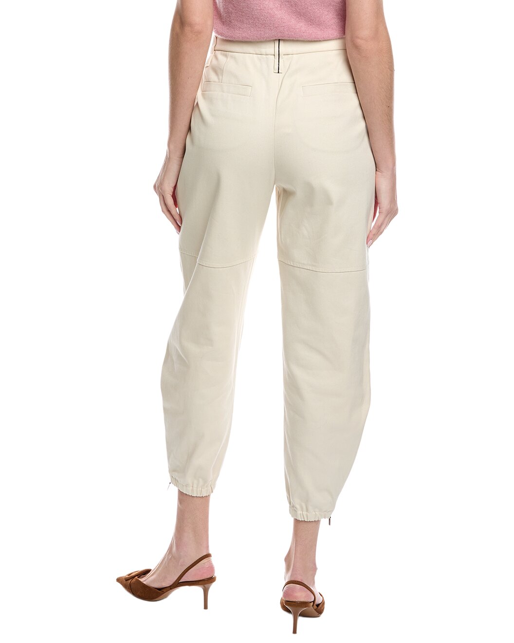 BRUNELLO CUCINELLI WOMEN'S CREAM TAPERED COTTON TROUSERS