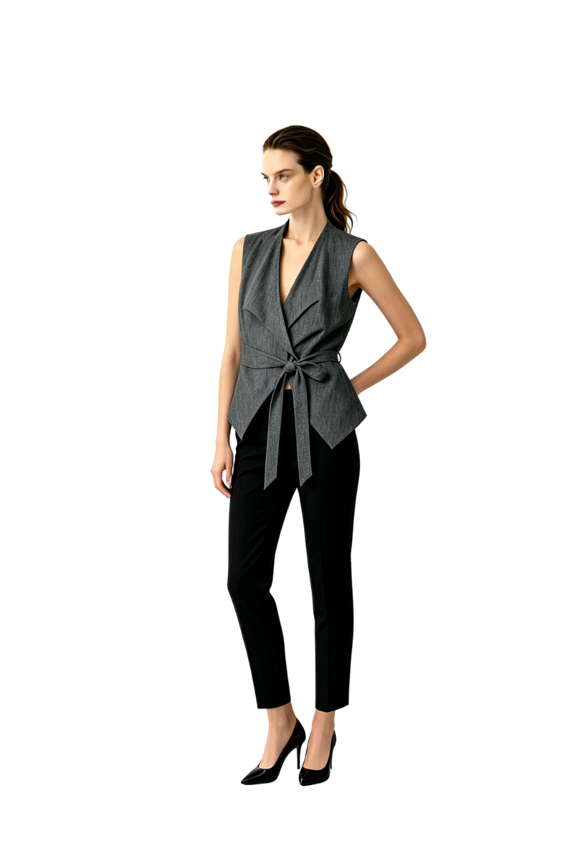 Max Simple Linen Fitted Vest Denim Blue MSYW263007D