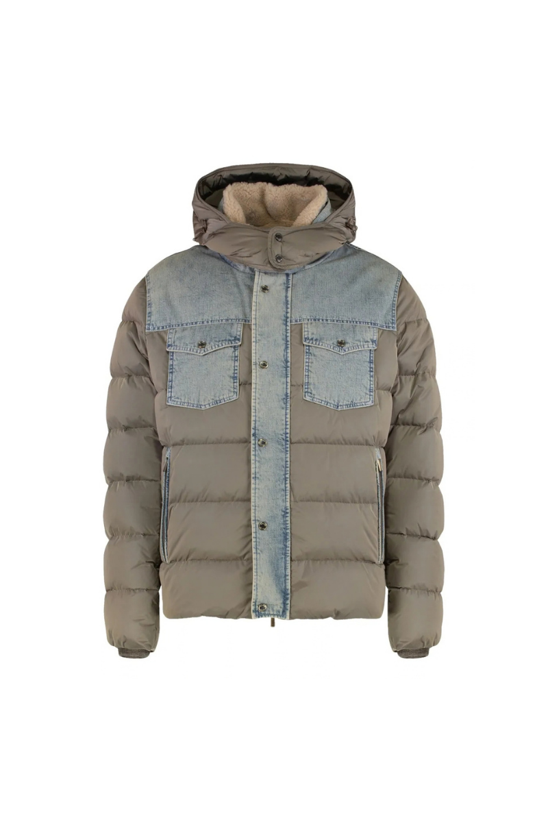 MooRER Teve Denim-Panel Hooded Down Jacket Noce