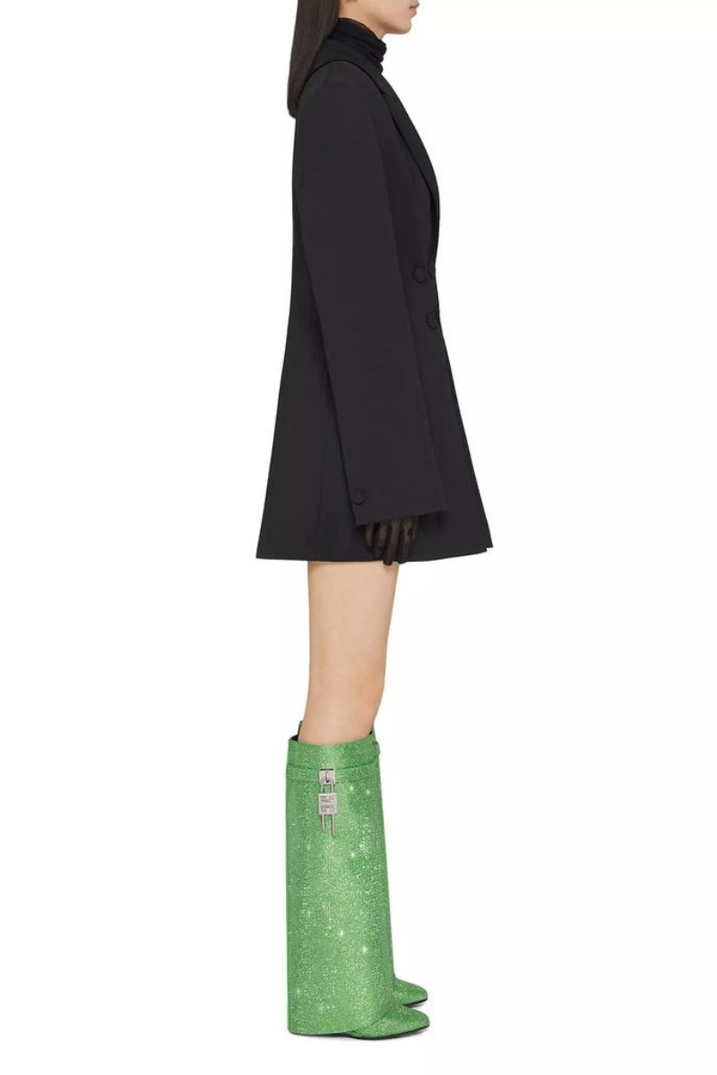 Givenchy Green Shark Lock Boots in Satin with Strass