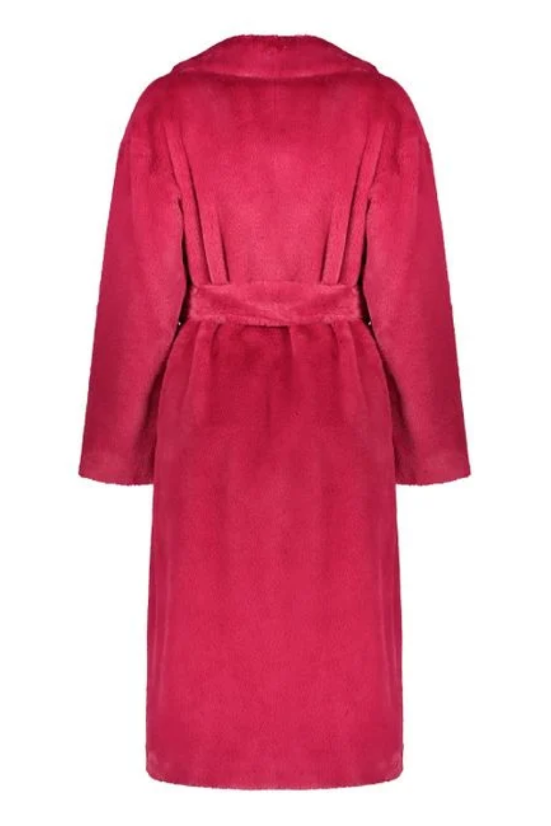Herno
Women's Red Vegan Fur Lapel Collar Waist Belt Coat