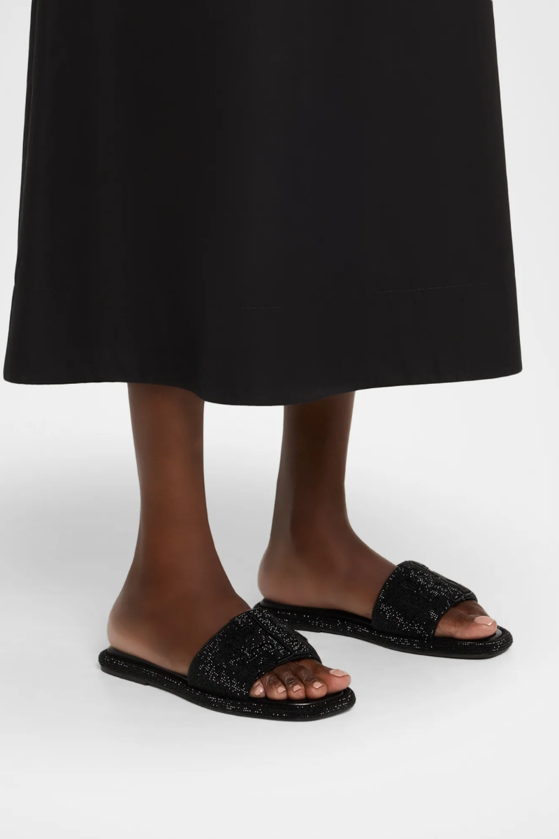 Tory Burch Pavé Double T Sport Slides in Black