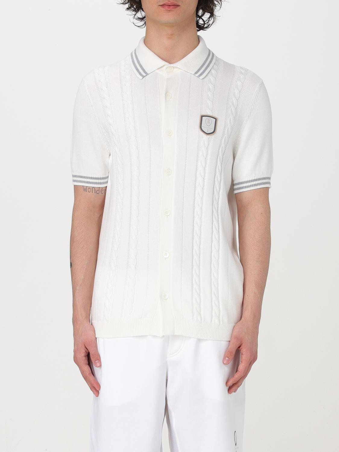 BRUNELLO CUCINELLI MEN'S IVORY CABLE-KNIT POLO SHIRT