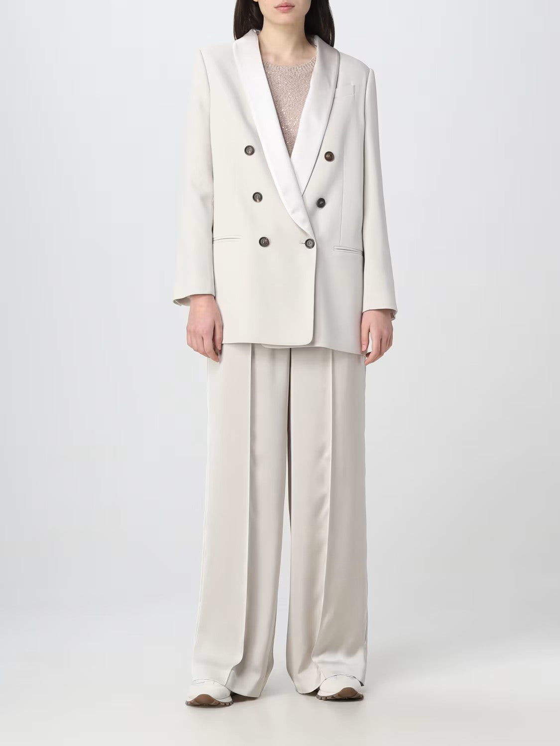 BRUNELLO CUCINELLI WOMEN'S MILK DOUBLE-BREASTED BLAZER