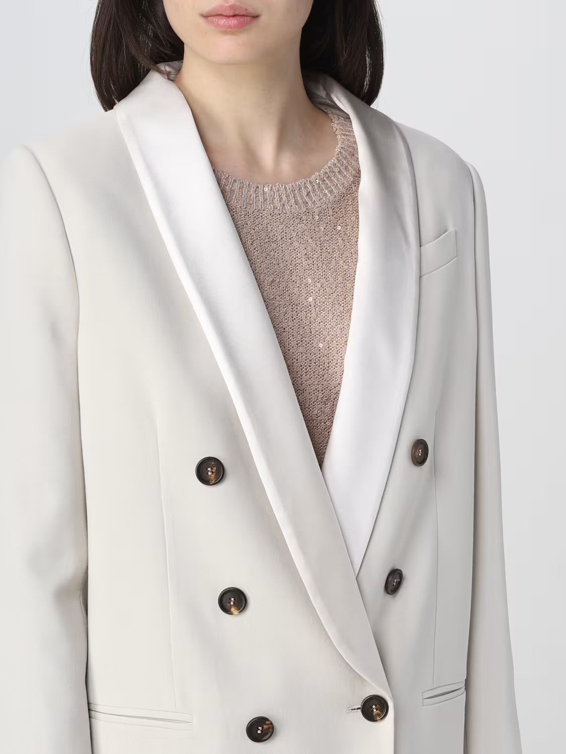 BRUNELLO CUCINELLI WOMEN'S MILK DOUBLE-BREASTED BLAZER