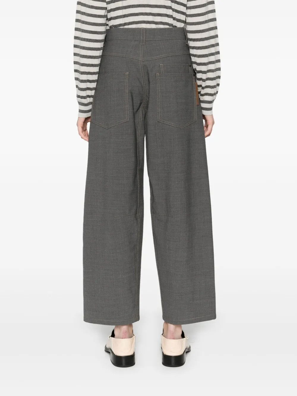 BRUNELLO CUCINELLI WOMEN'S GREY WOOL CROPPED TROUSERS