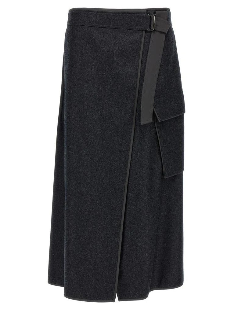 BRUNELLO CUCINELLI WOMEN'S CHARCOAL WOOL WRAP MIDI SKIRT