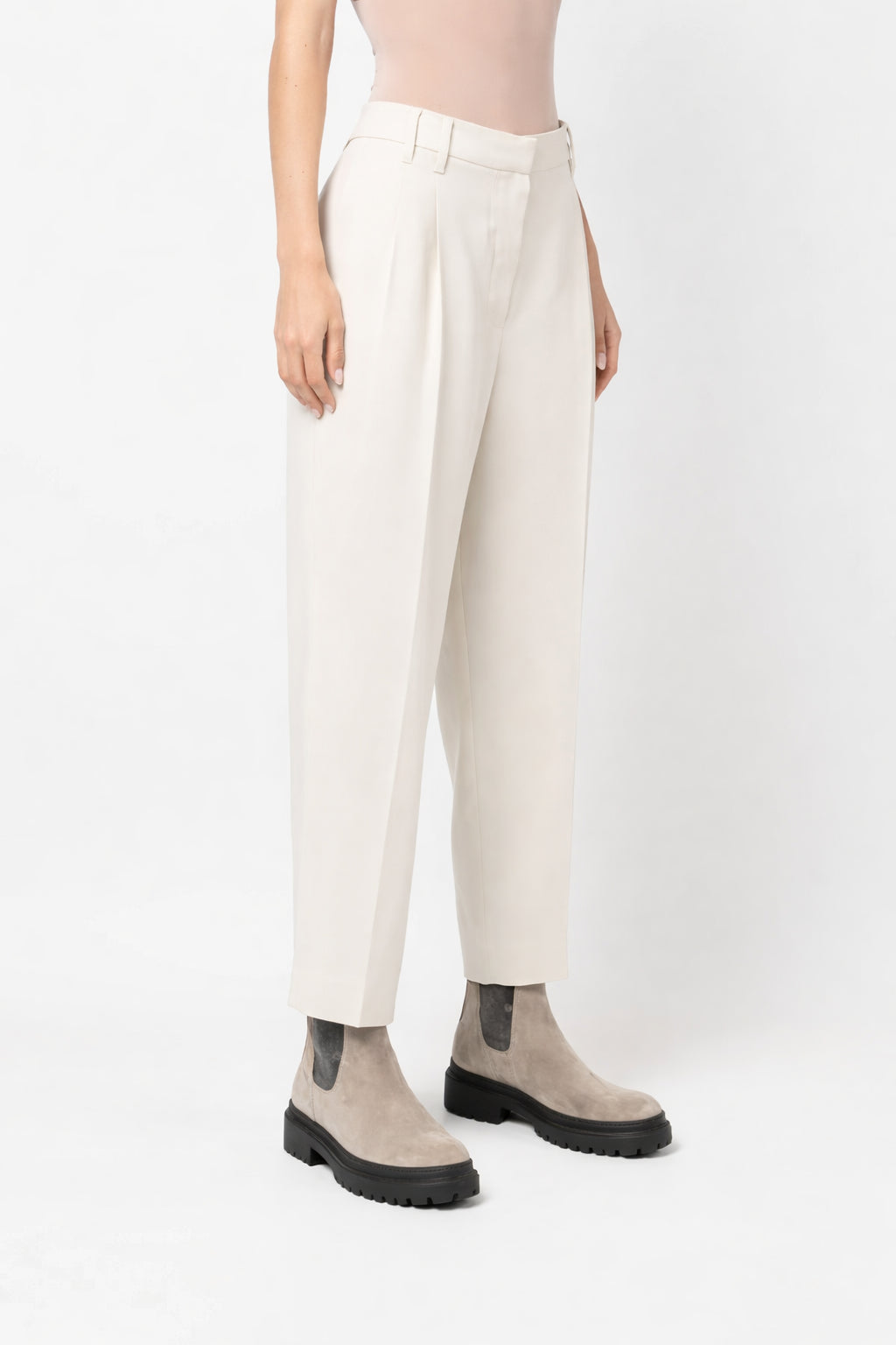 BRUNELLO CUCINELLI WOMEN'S MILK WOOL TAILORED TROUSERS