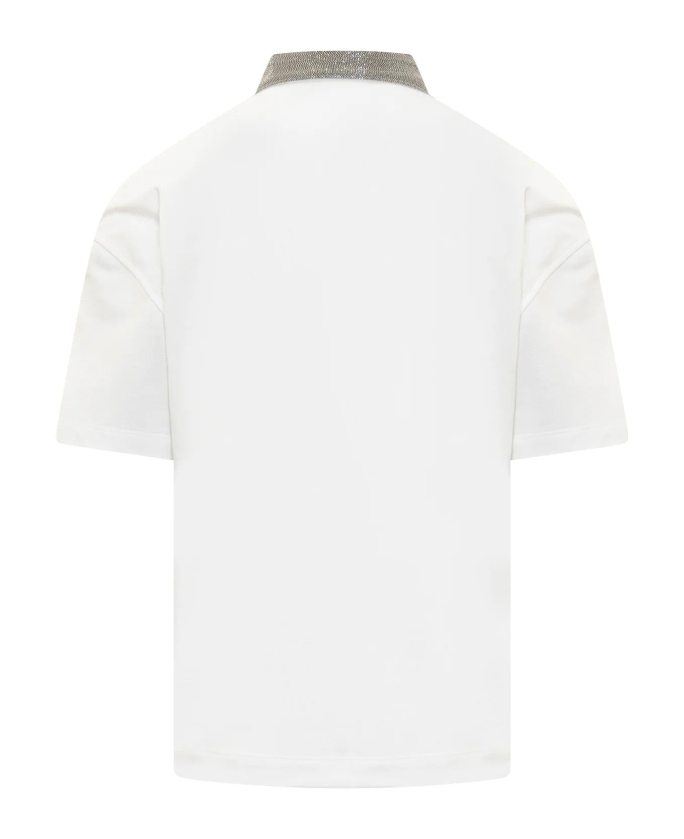 BRUNELLO CUCINELLI WOMEN'S WHITE POLO WITH EMBELLISHED COLLAR