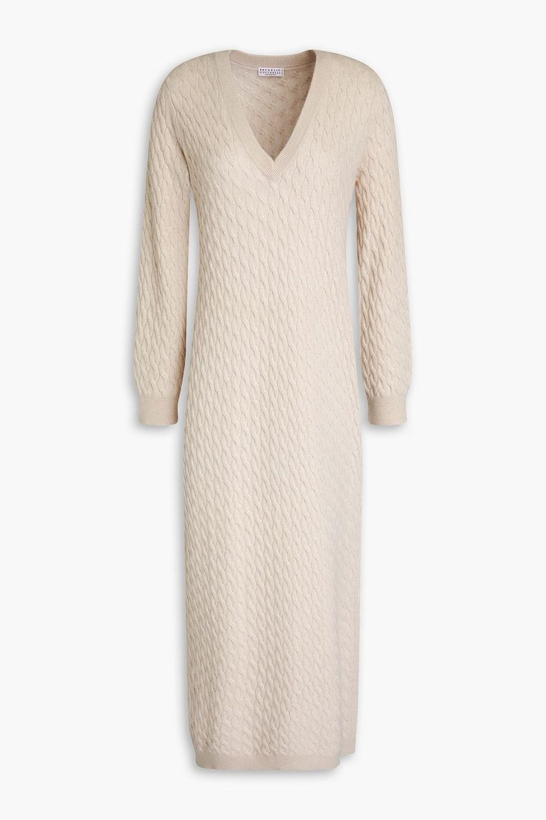 BRUNELLO CUCINELLI WOMEN'S BEIGE WOOL SILK KNIT DRESS