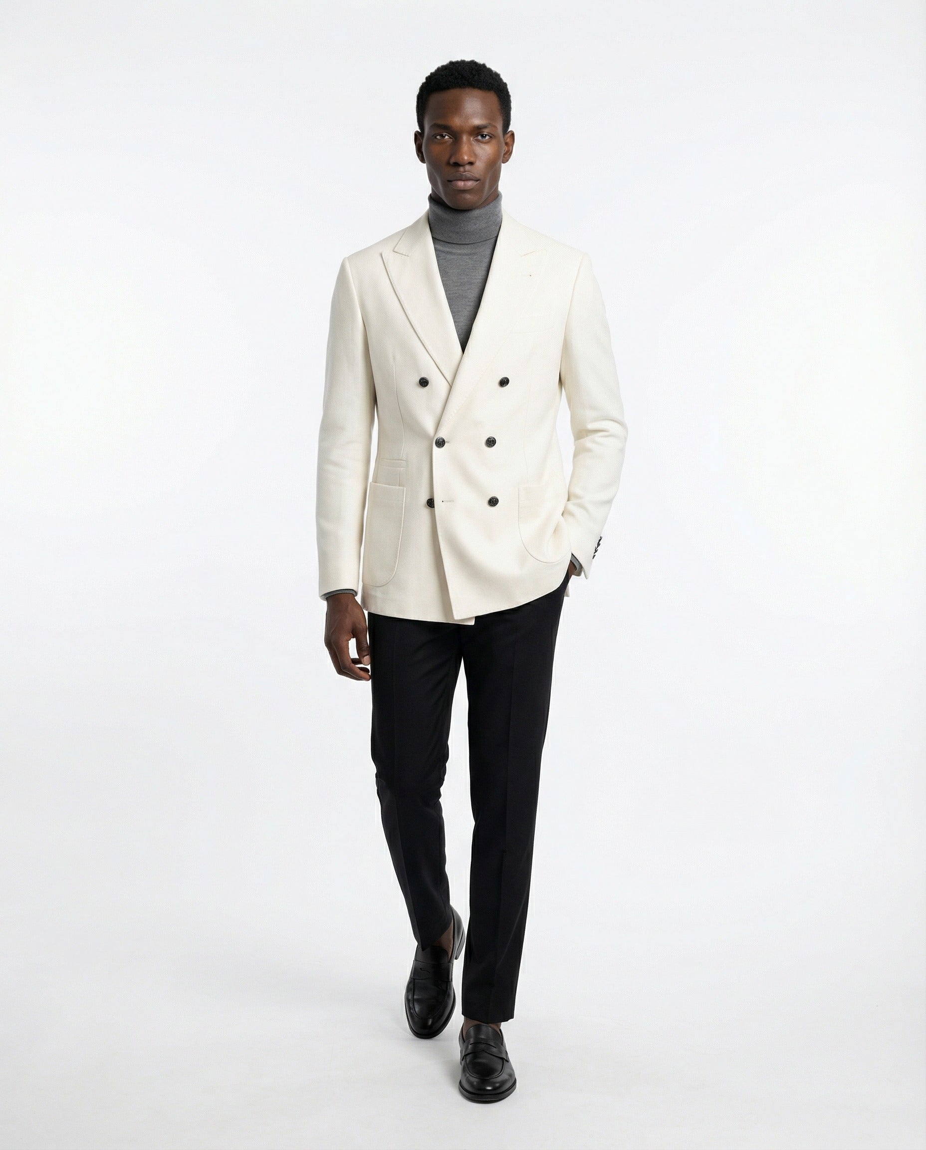 BRUNELLO CUCINELLI MEN'S OFF WHITE WOOL DOUBLE BREASTED BLAZER