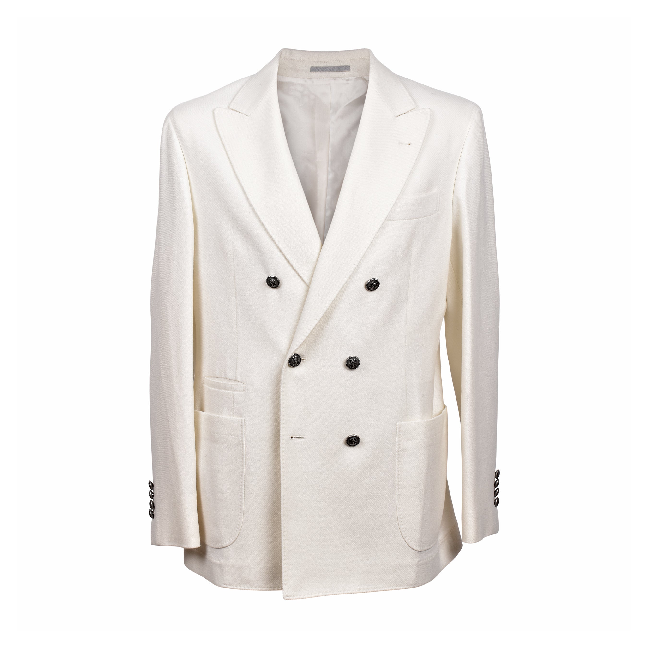 BRUNELLO CUCINELLI MEN'S OFF WHITE WOOL DOUBLE BREASTED BLAZER