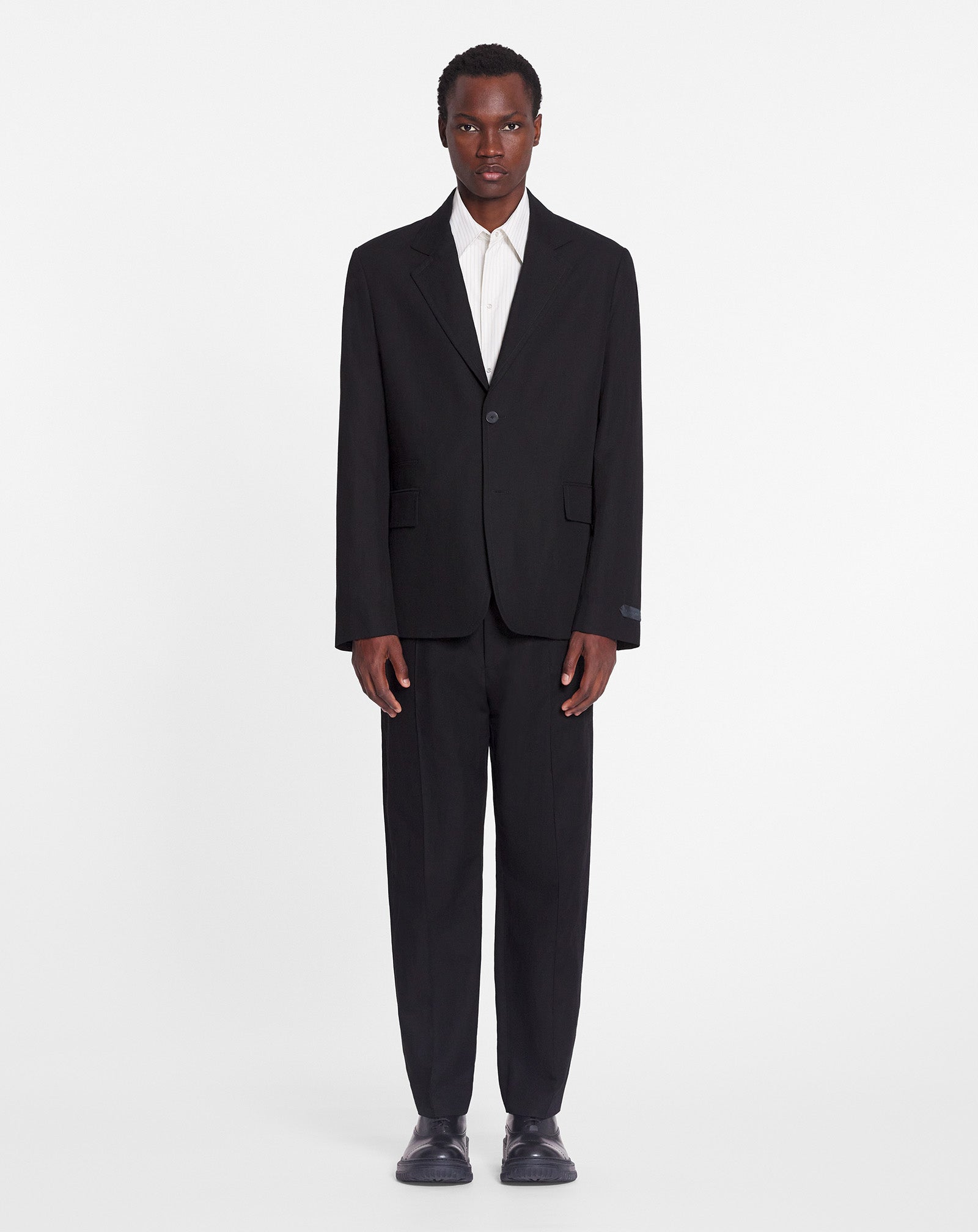 LANVIN MEN'S BLACK LINEN DECONSTRUCTED SINGLE-BREASTED JACKET