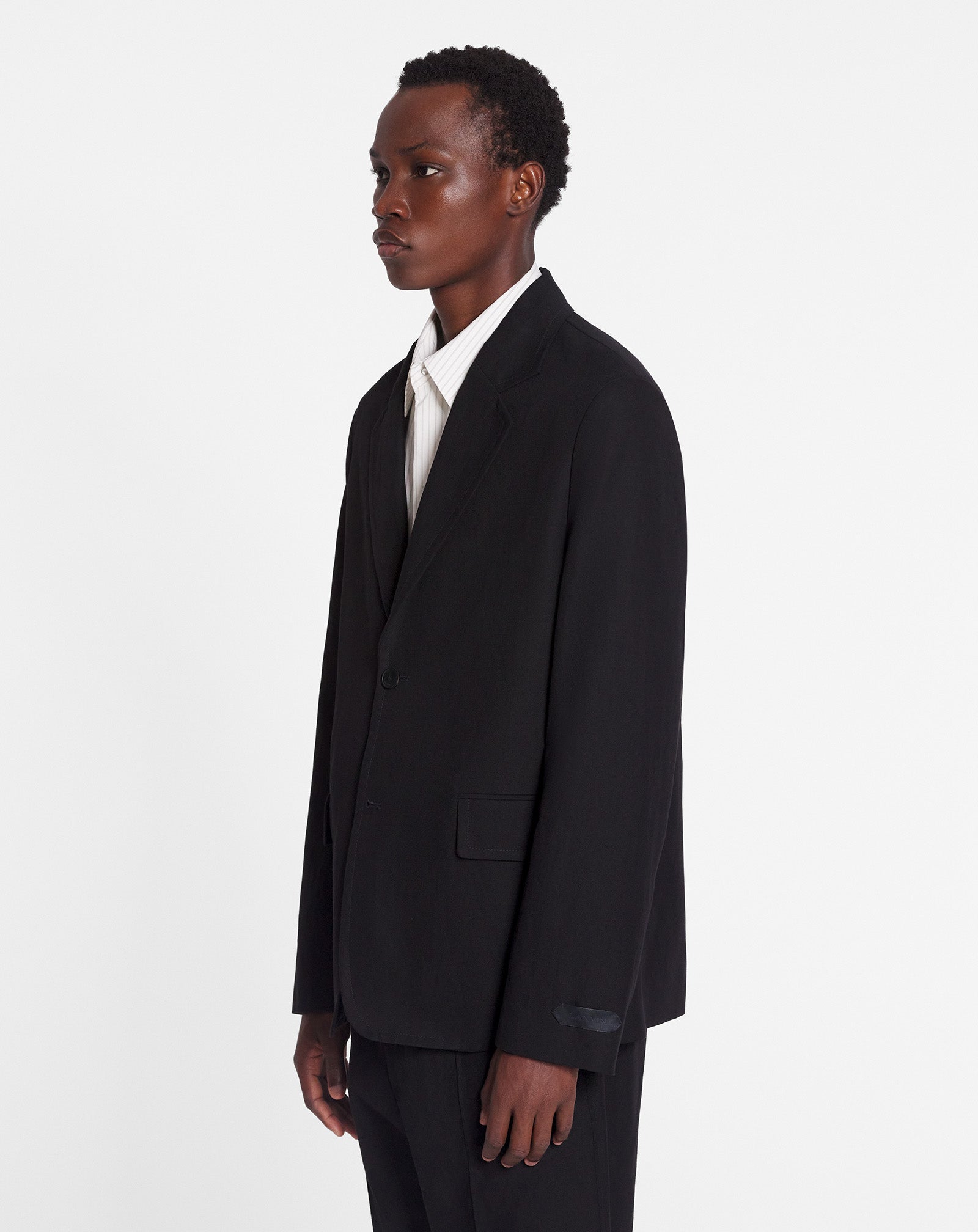 LANVIN MEN'S BLACK LINEN DECONSTRUCTED SINGLE-BREASTED JACKET