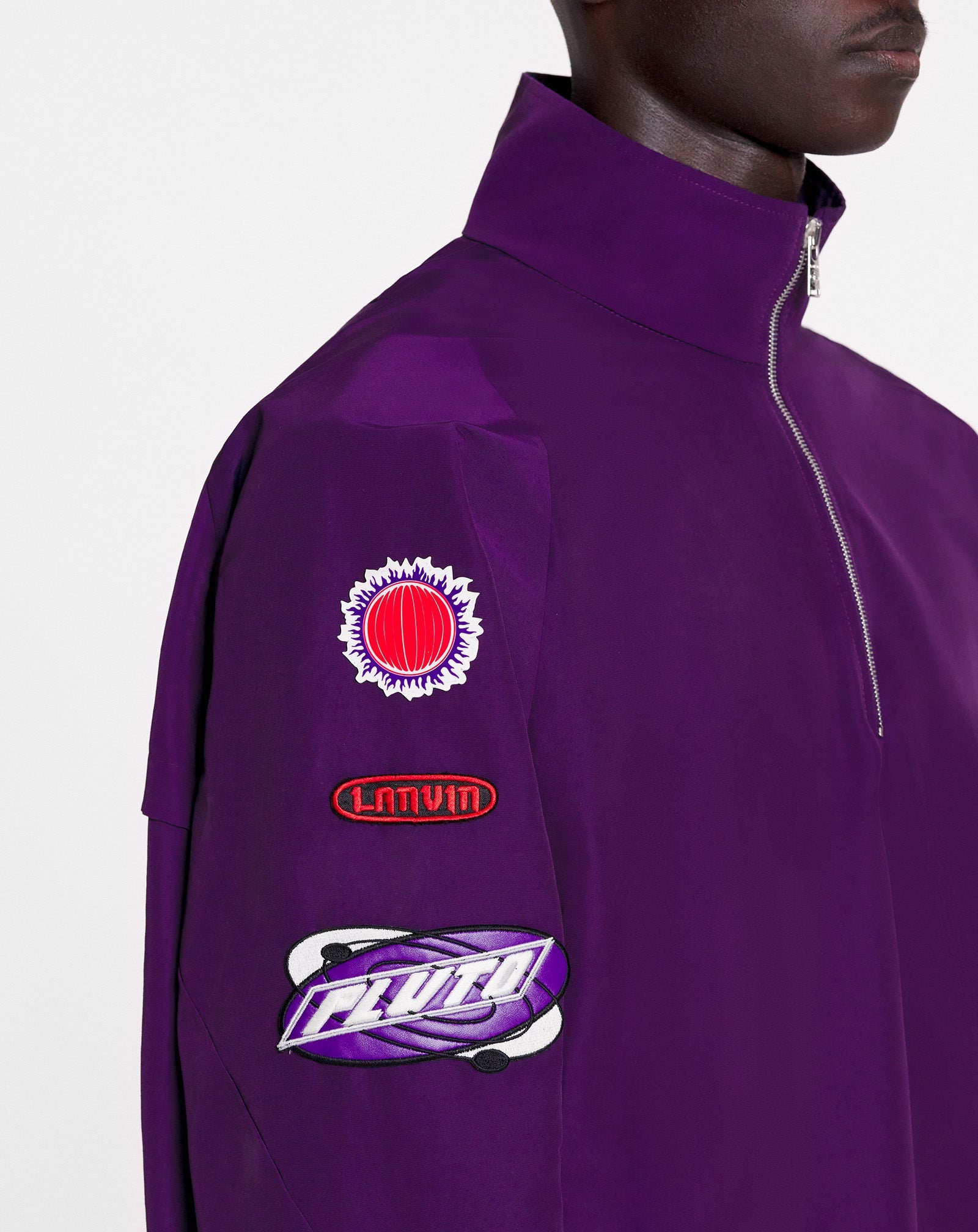 LANVIN MEN'S PURPLE ZIPPED JACKET WITH PATCHES