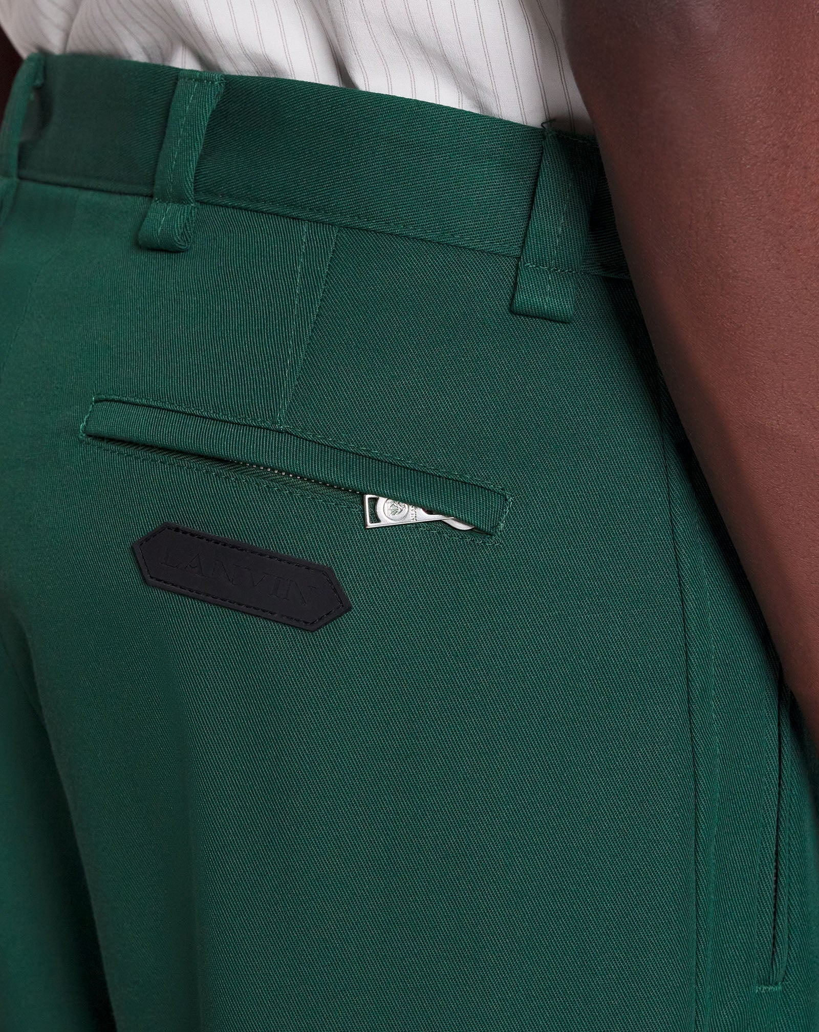 LANVIN MEN'S BOUTEILLE GREEN BIKER TROUSERS