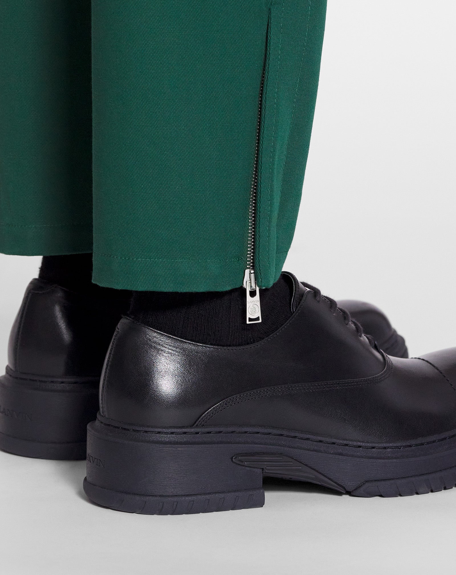 LANVIN MEN'S BOUTEILLE GREEN BIKER TROUSERS
