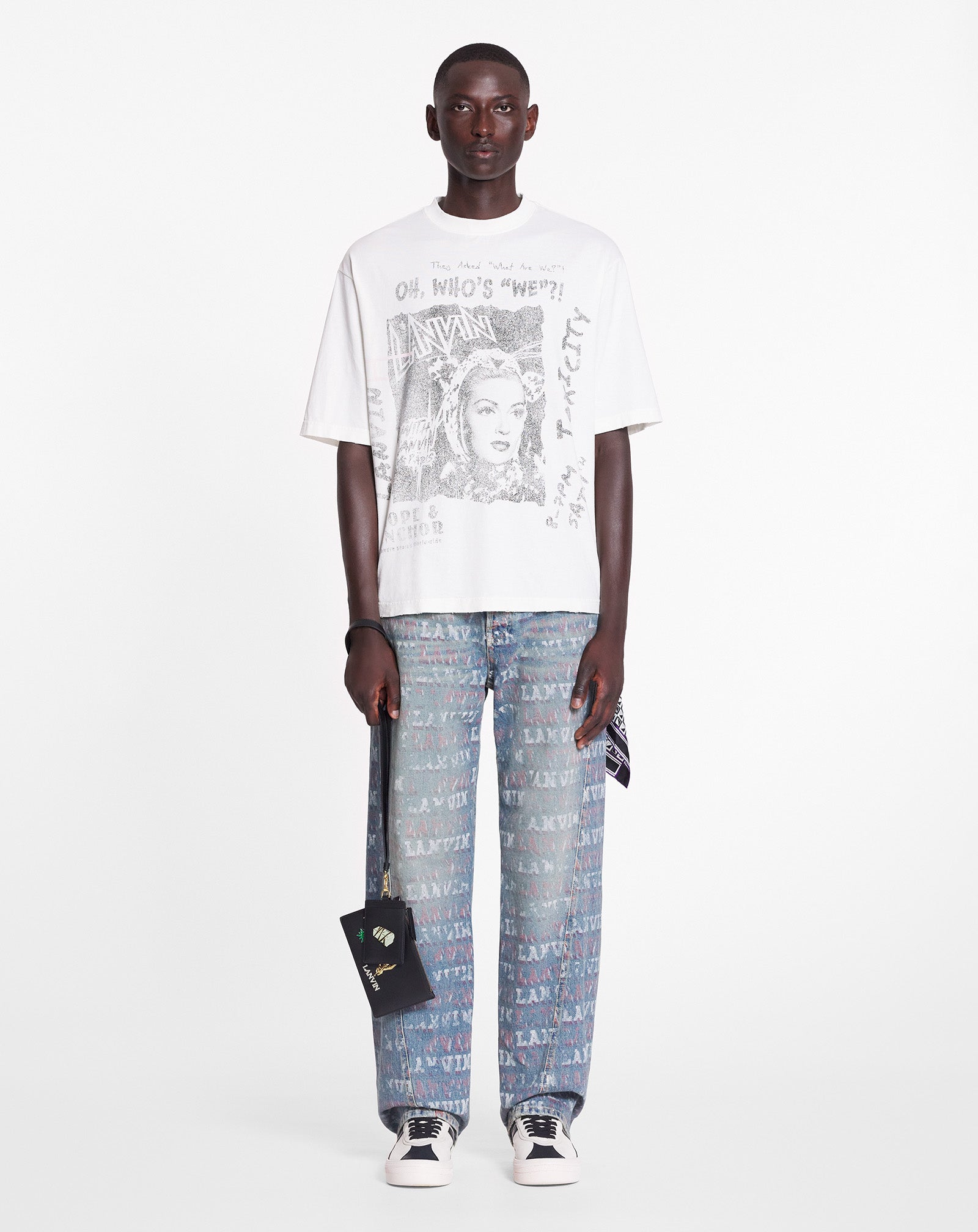 LANVIN MEN'S BLUE PRINTED REGULAR TROUSERS