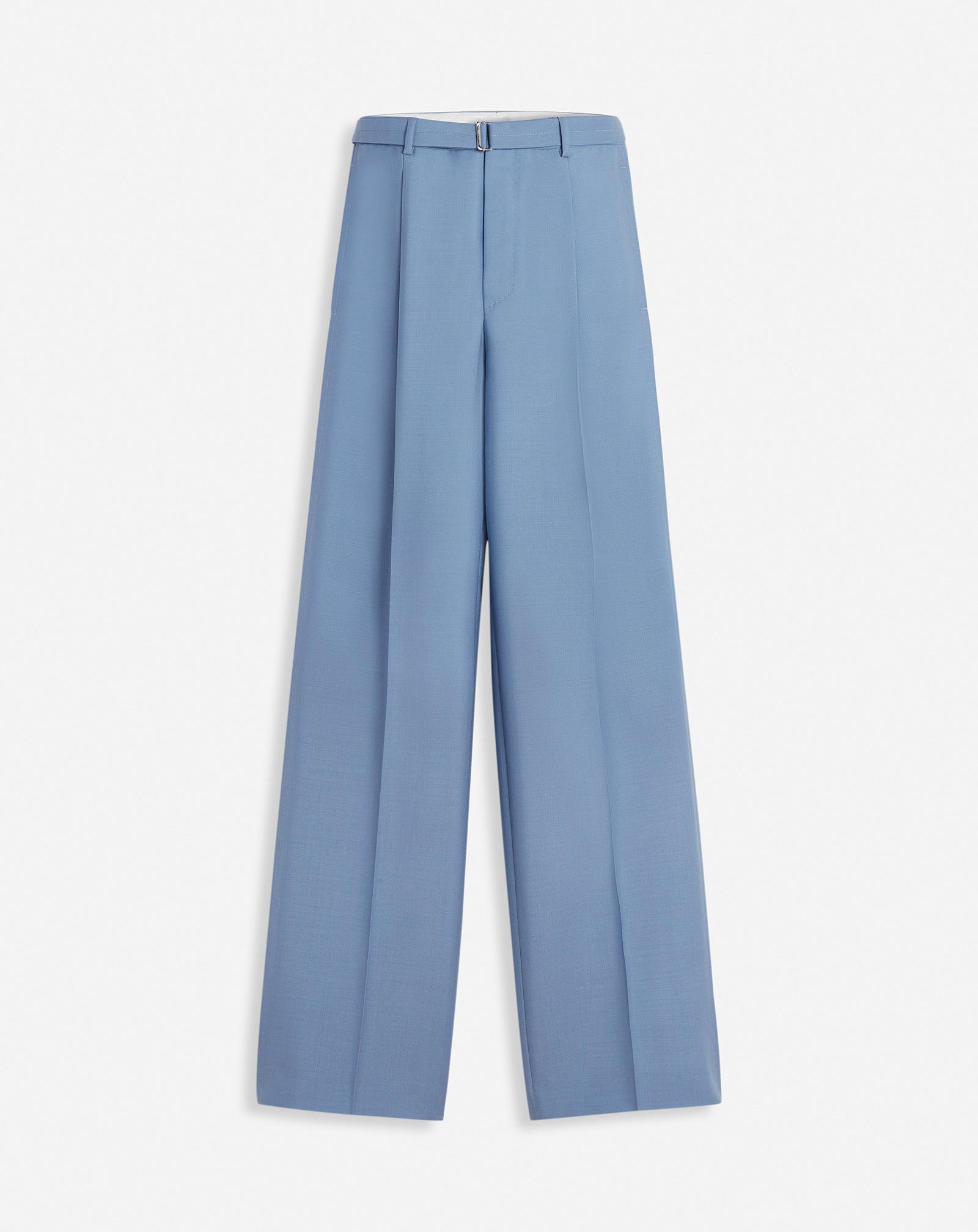 LANVIN MEN'S BLUE VIRGIN WOOL WIDE LEG TROUSERS