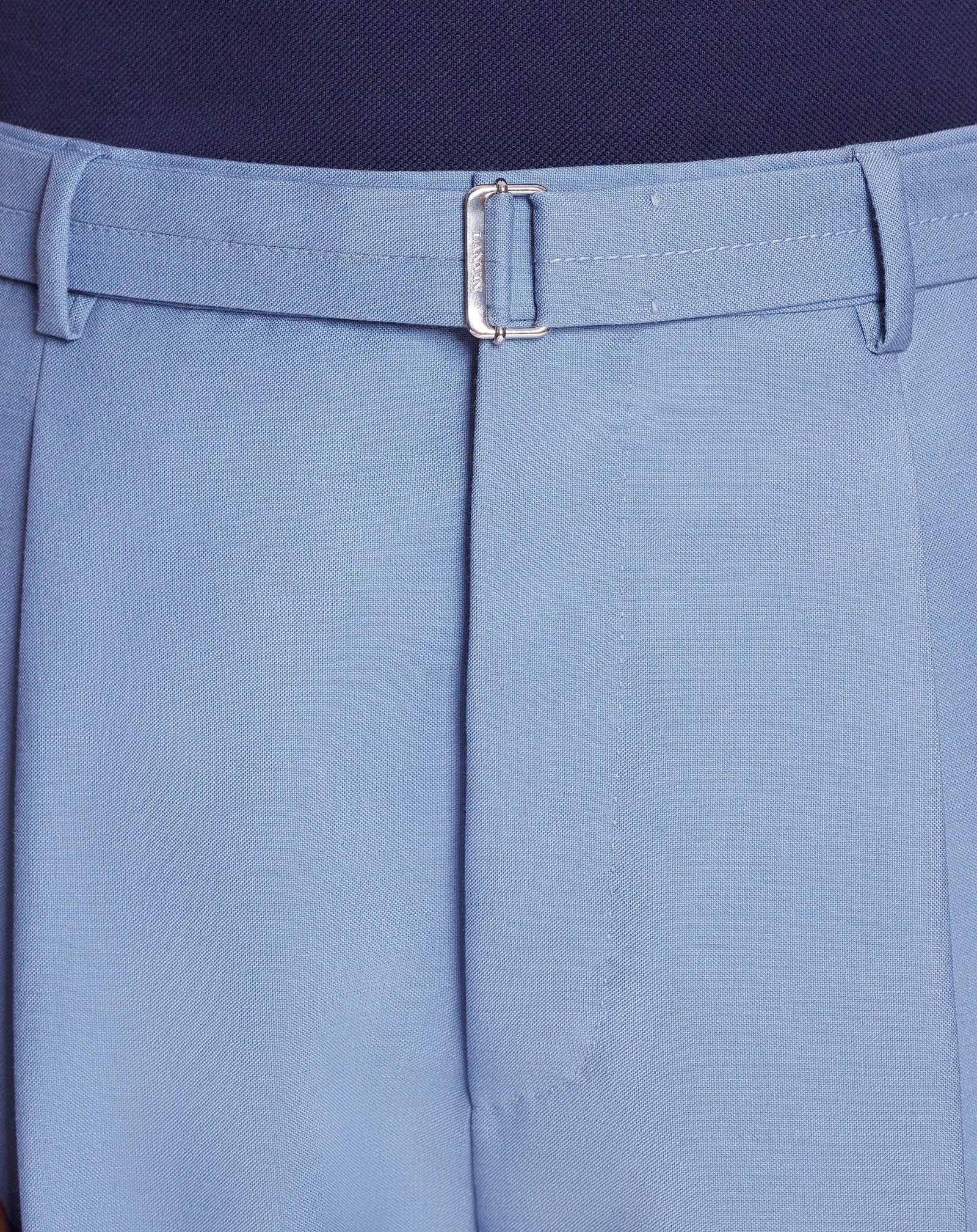 LANVIN MEN'S BLUE VIRGIN WOOL WIDE LEG TROUSERS