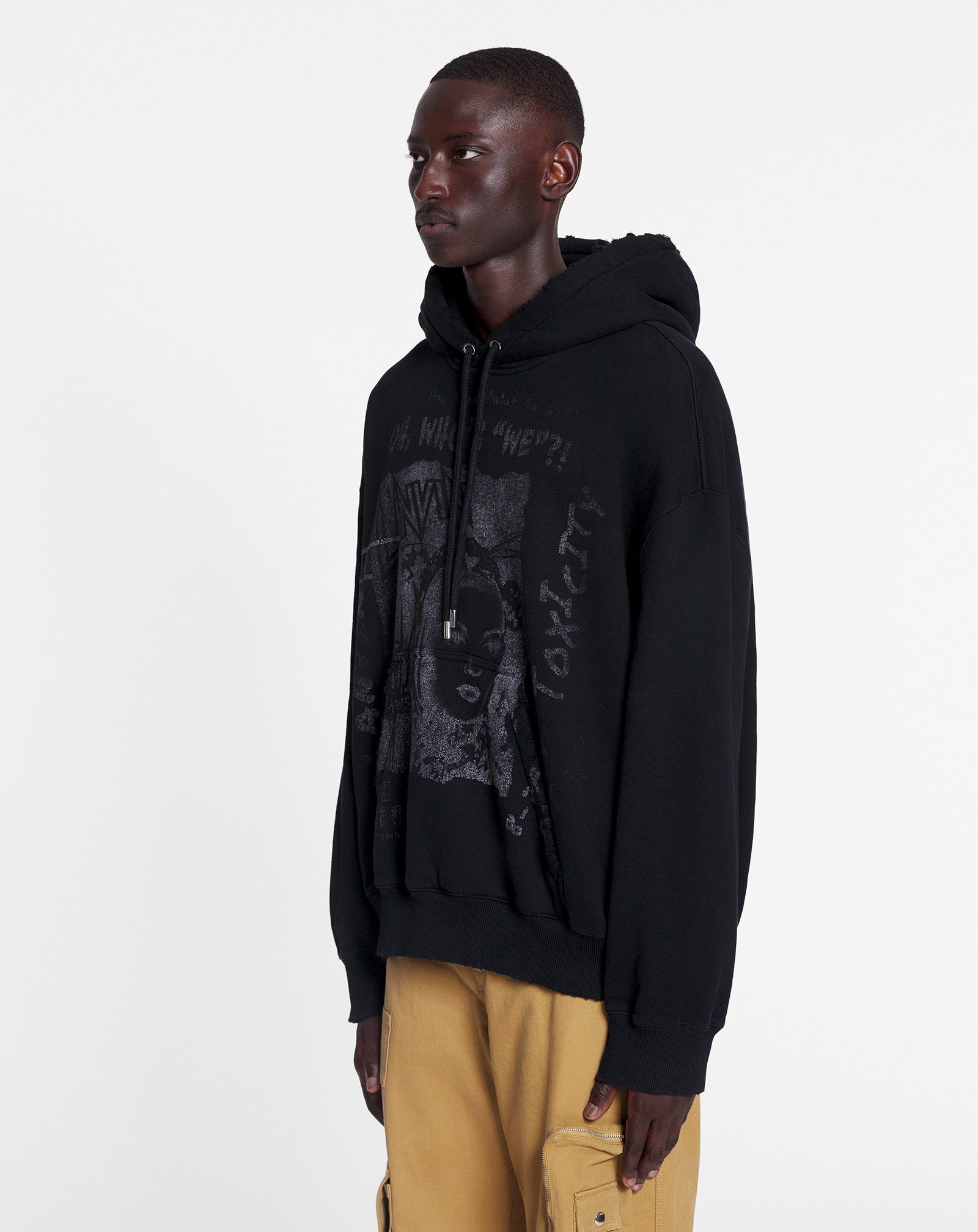 LANVIN UNISEX'S BLACK PRINTED KNIT HOODIE