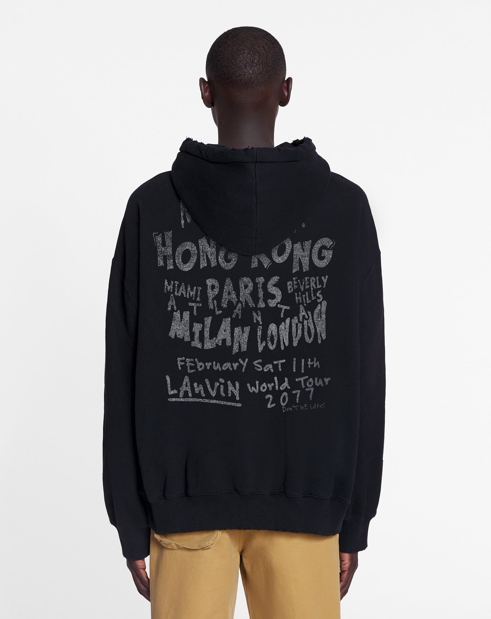 LANVIN UNISEX'S BLACK PRINTED KNIT HOODIE