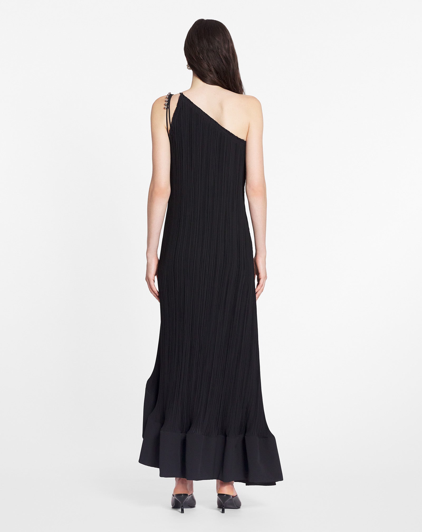 LANVIN WOMEN'S BLACK ONE-SHOULDER PLEATED LONG DRESS