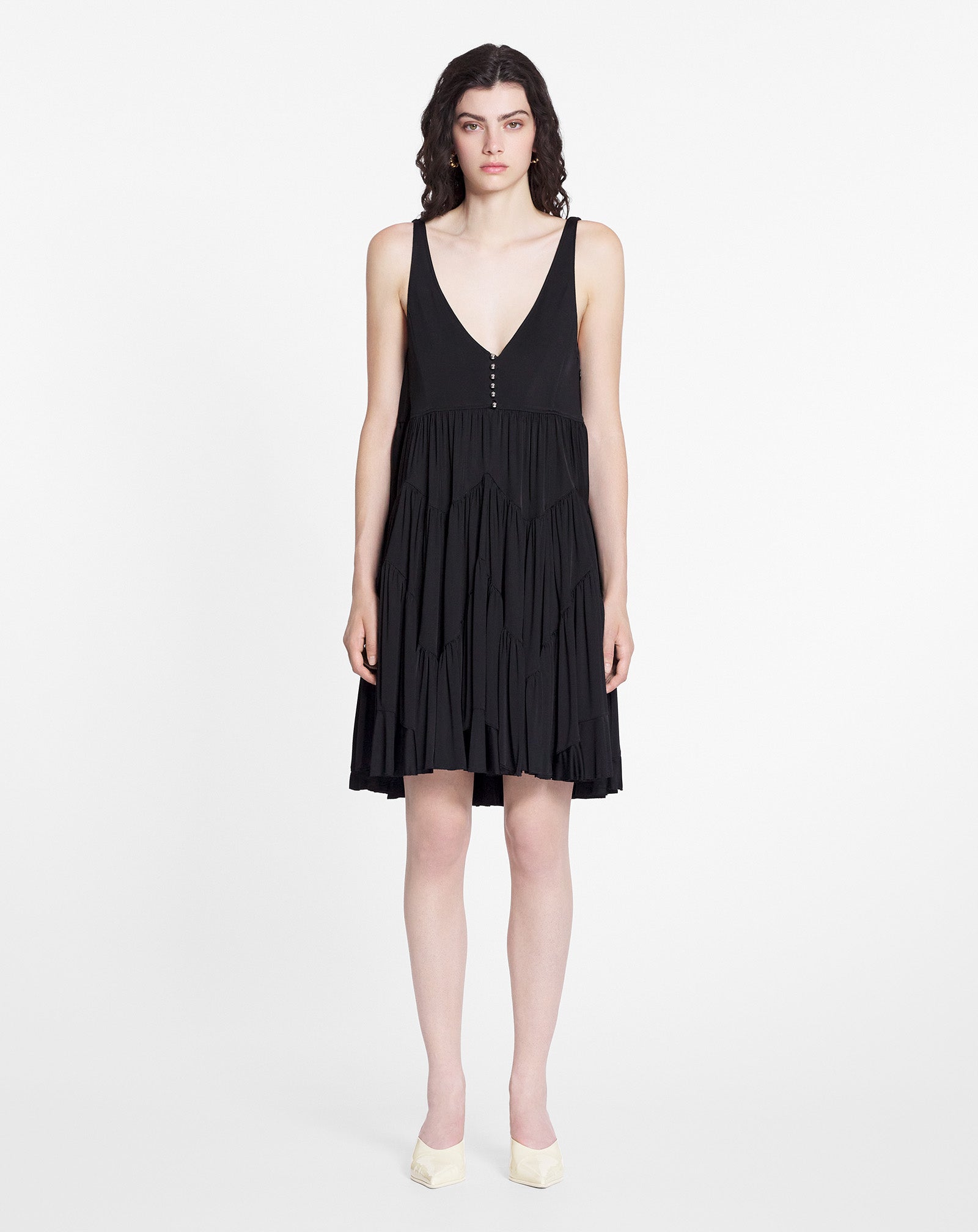 LANVIN WOMEN'S BLACK SLEEVELESS GATHERED SHORT DRESS