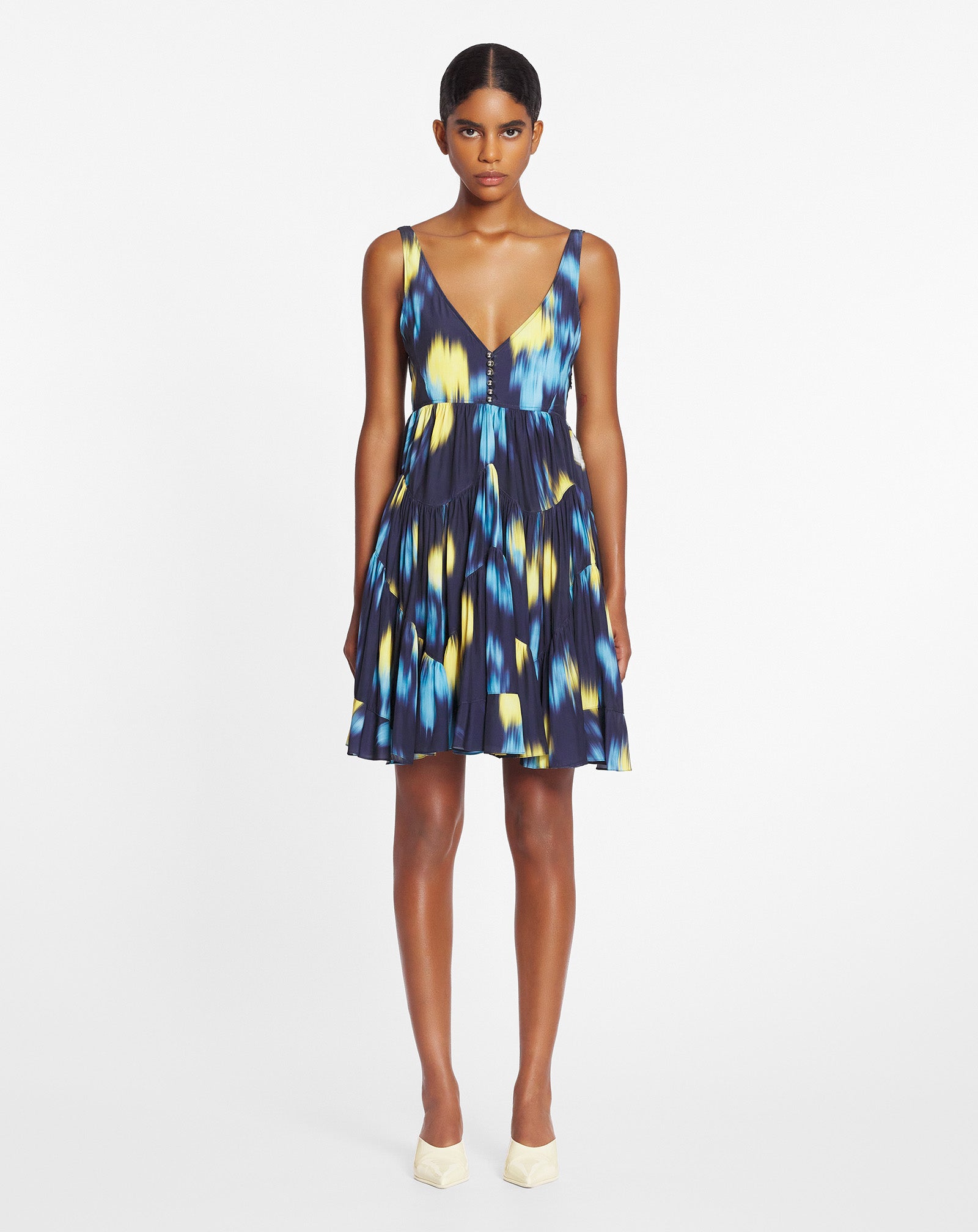 LANVIN WOMEN'S NAVY PRINTED SLEEVELESS SHORT DRESS
