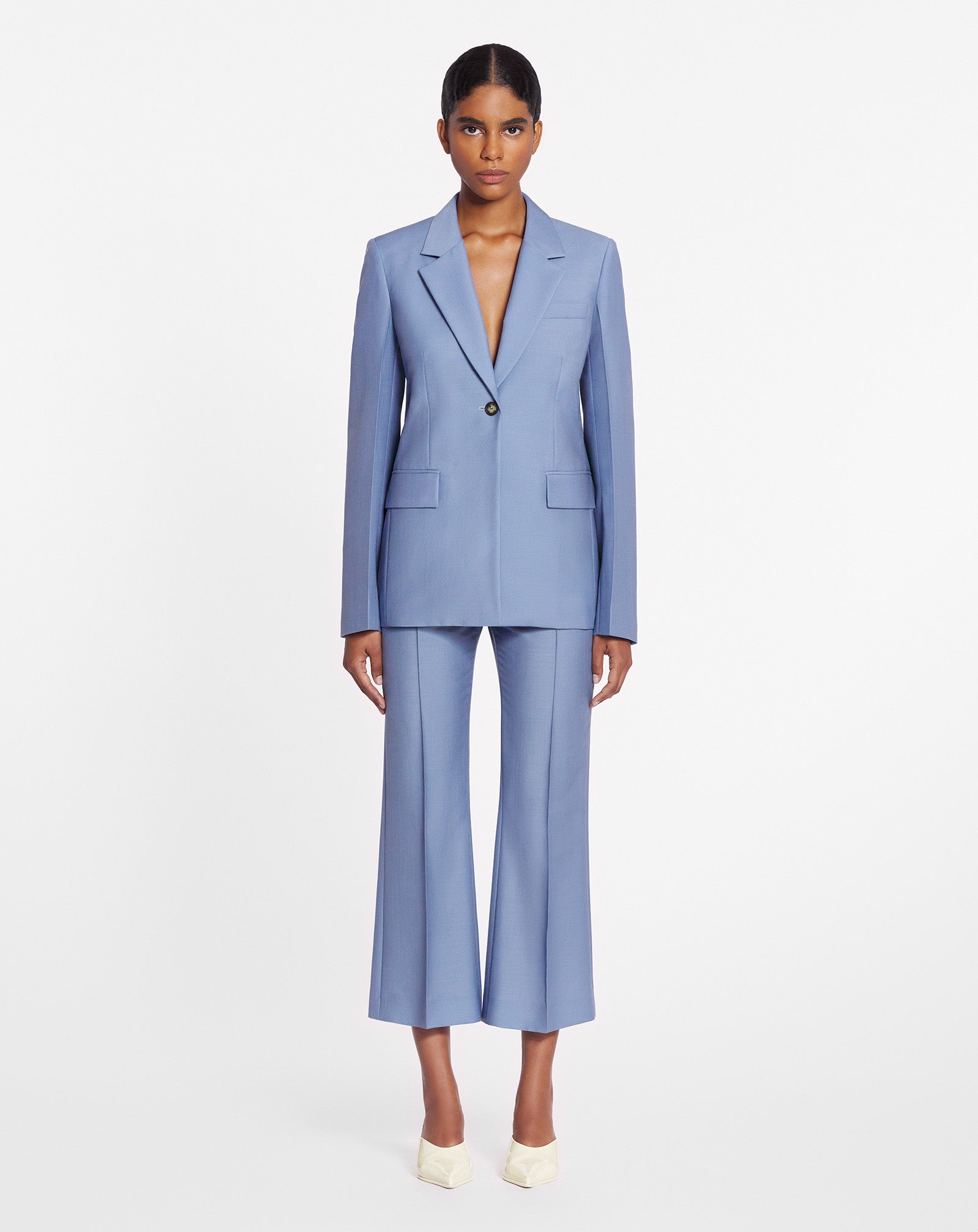 LANVIN WOMEN'S BLUE VIRGIN WOOL FLARED CROPPED TROUSERS