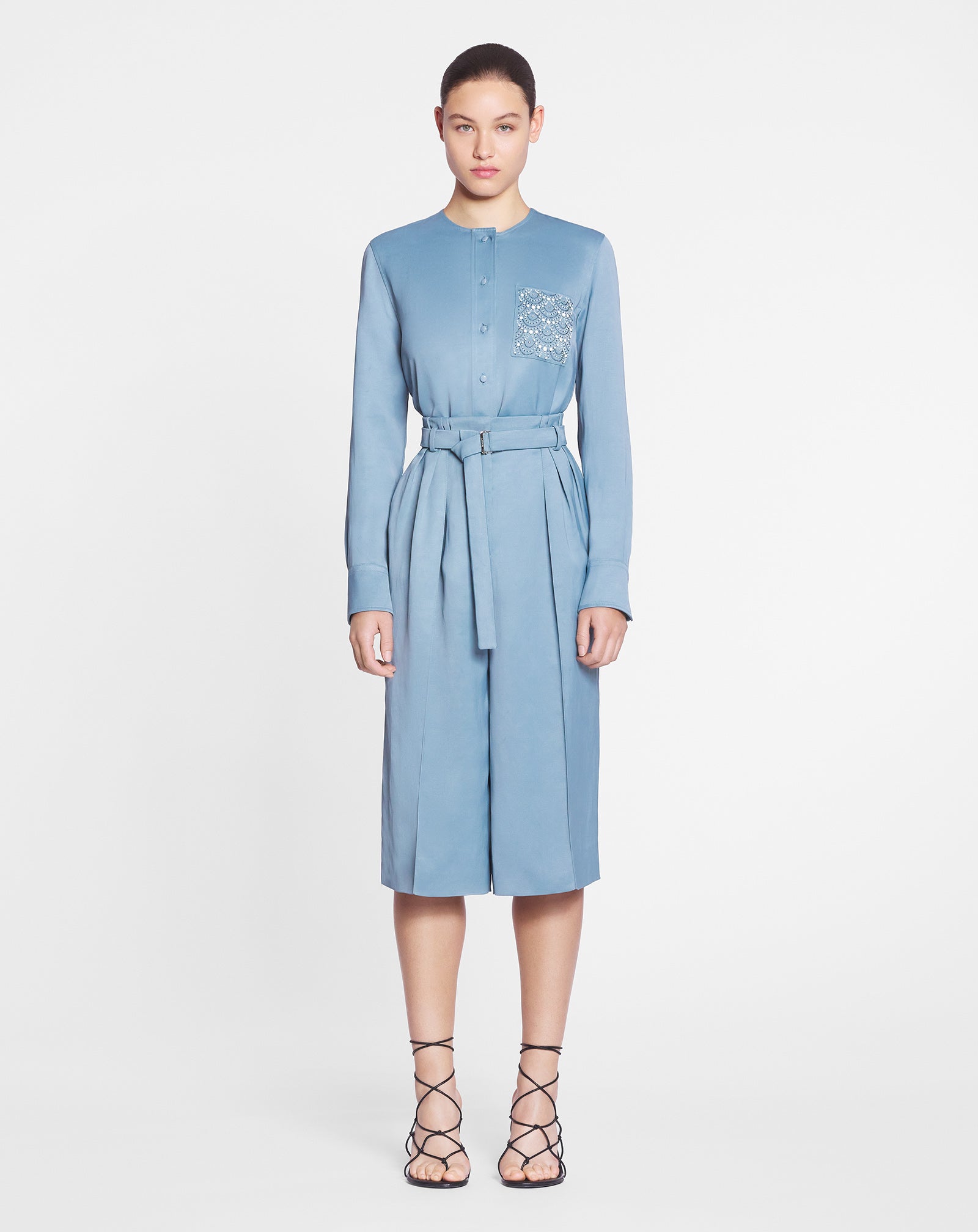 LANVIN WOMEN'S SKY BLUE WIDE-LEG TAILORED TROUSERS