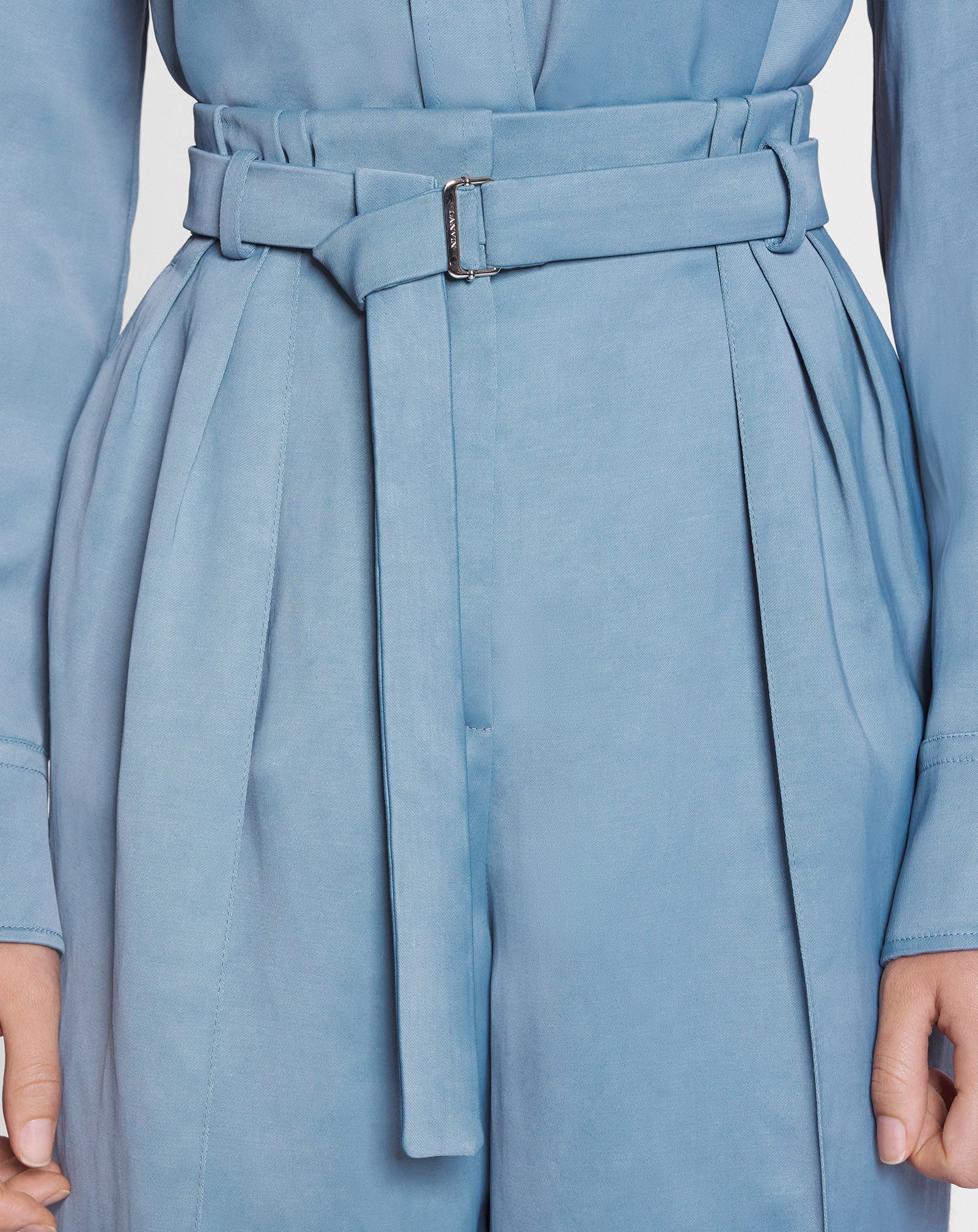 LANVIN WOMEN'S SKY BLUE WIDE-LEG TAILORED TROUSERS