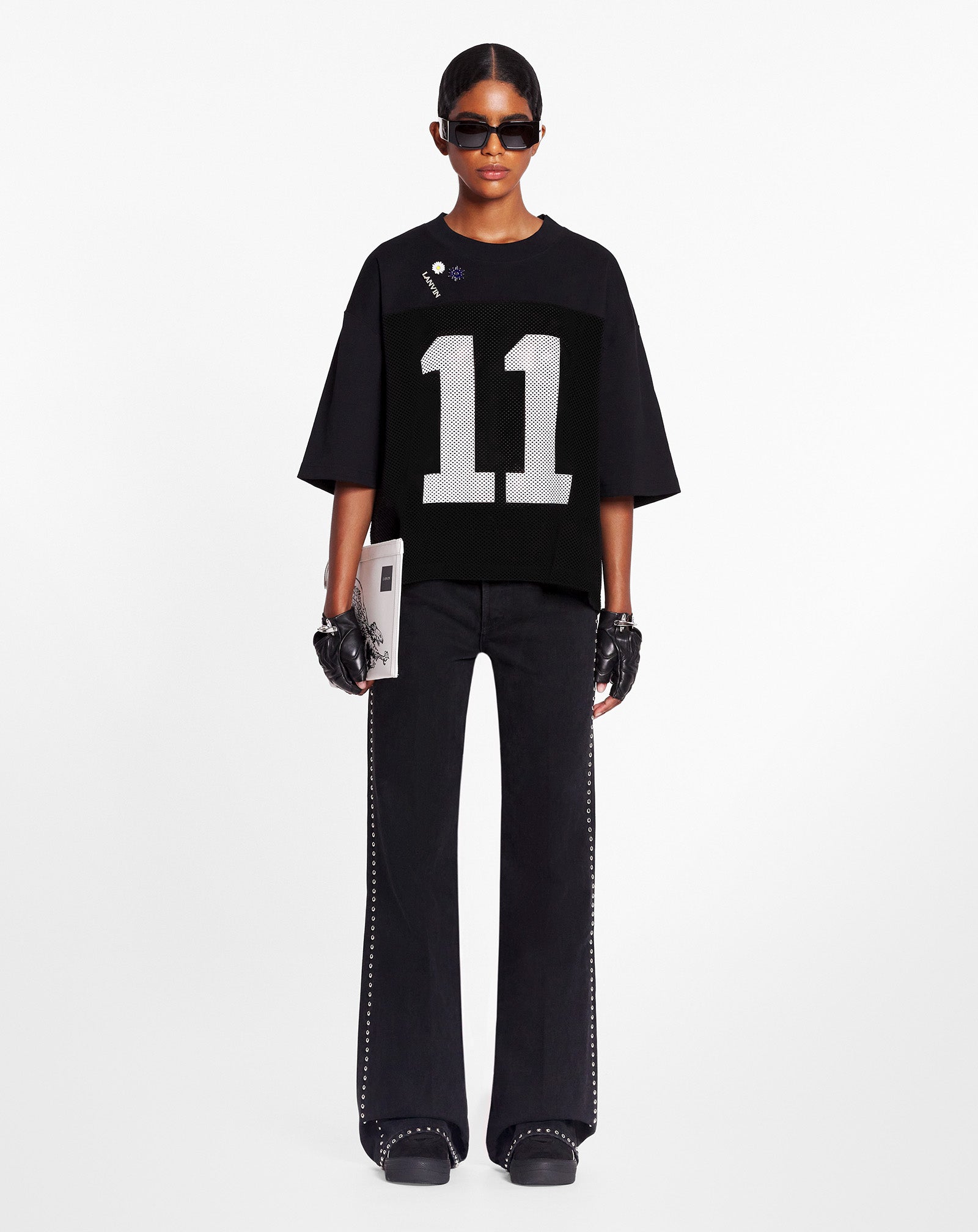 LANVIN WOMEN'S BLACK FLARE TROUSERS WITH STUDS