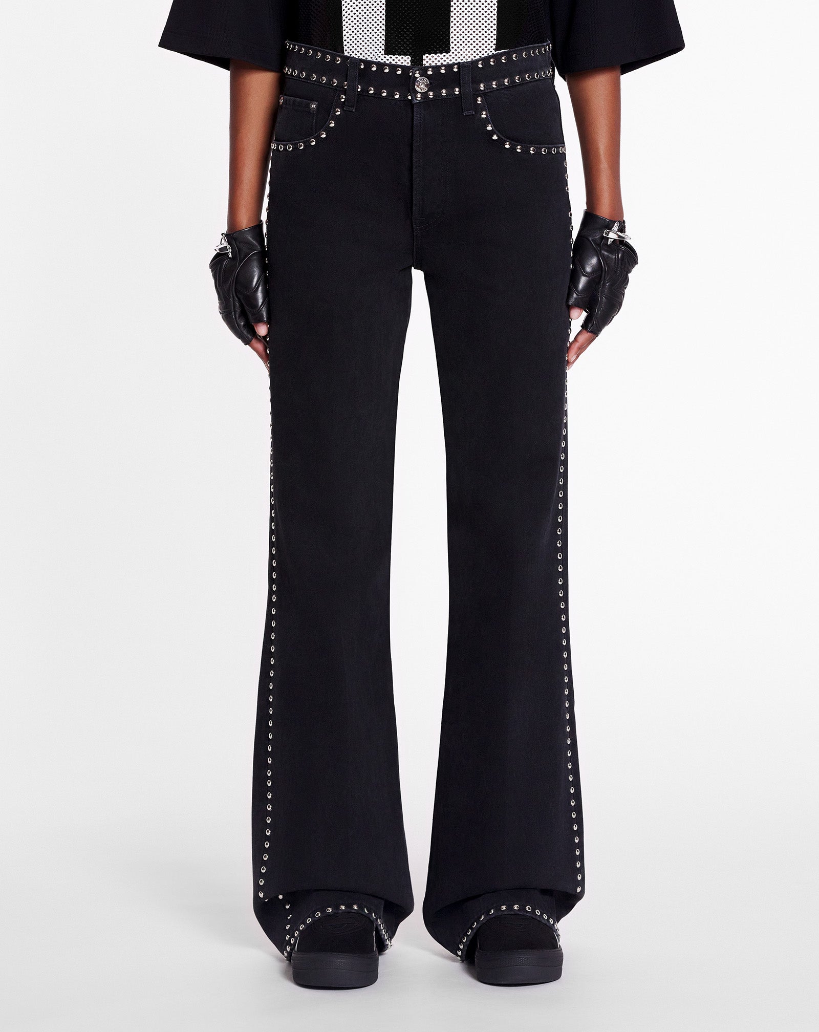 LANVIN WOMEN'S BLACK FLARE TROUSERS WITH STUDS